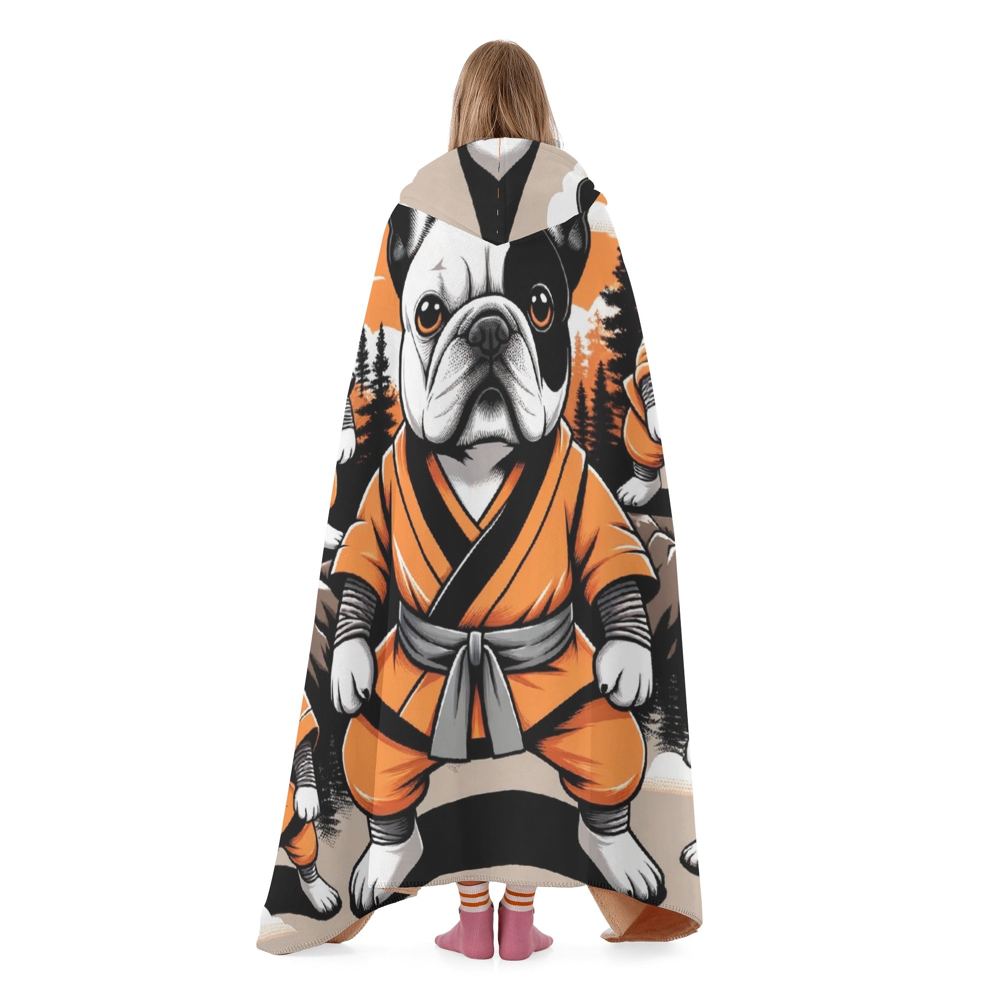 Frenchie Hooded Fleece Throw Blanket for Frenchie Enthusiasts-fadou