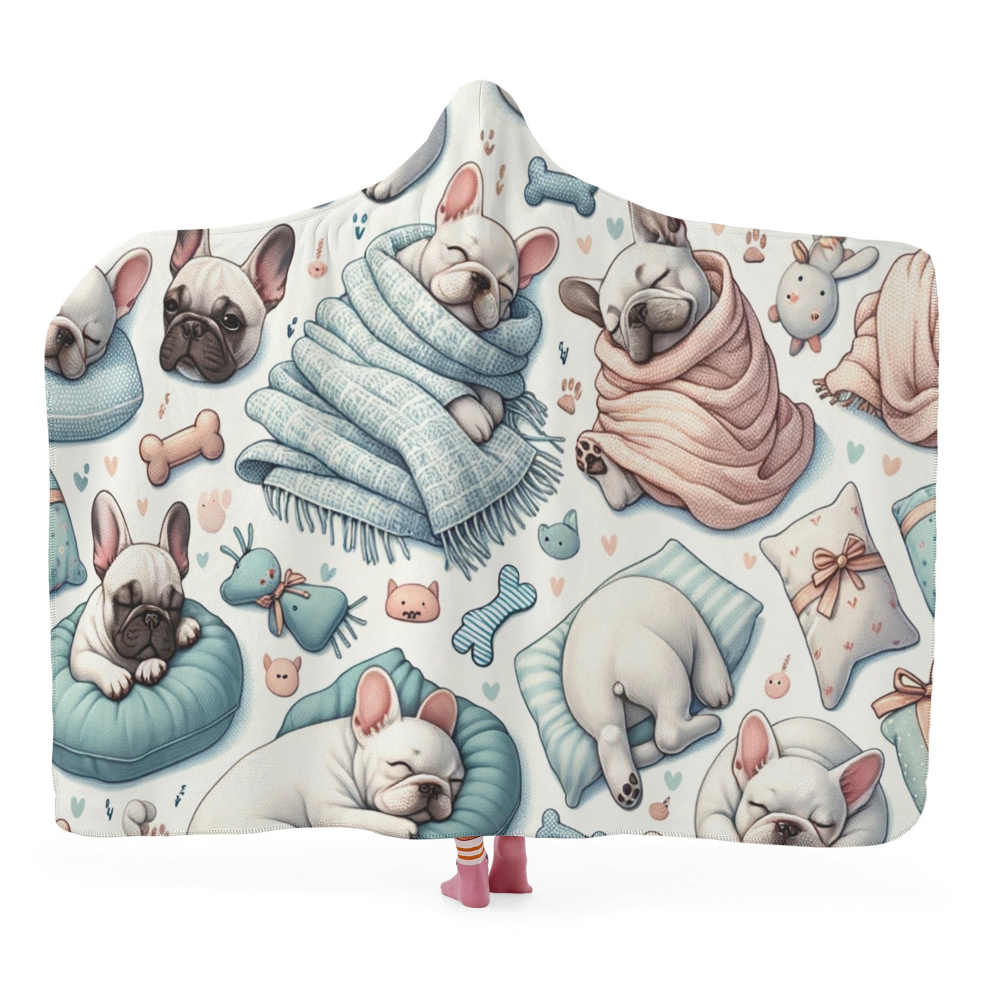 Ross Hooded Fleece Throw Blanket for Frenchie Enthusiasts-fadou