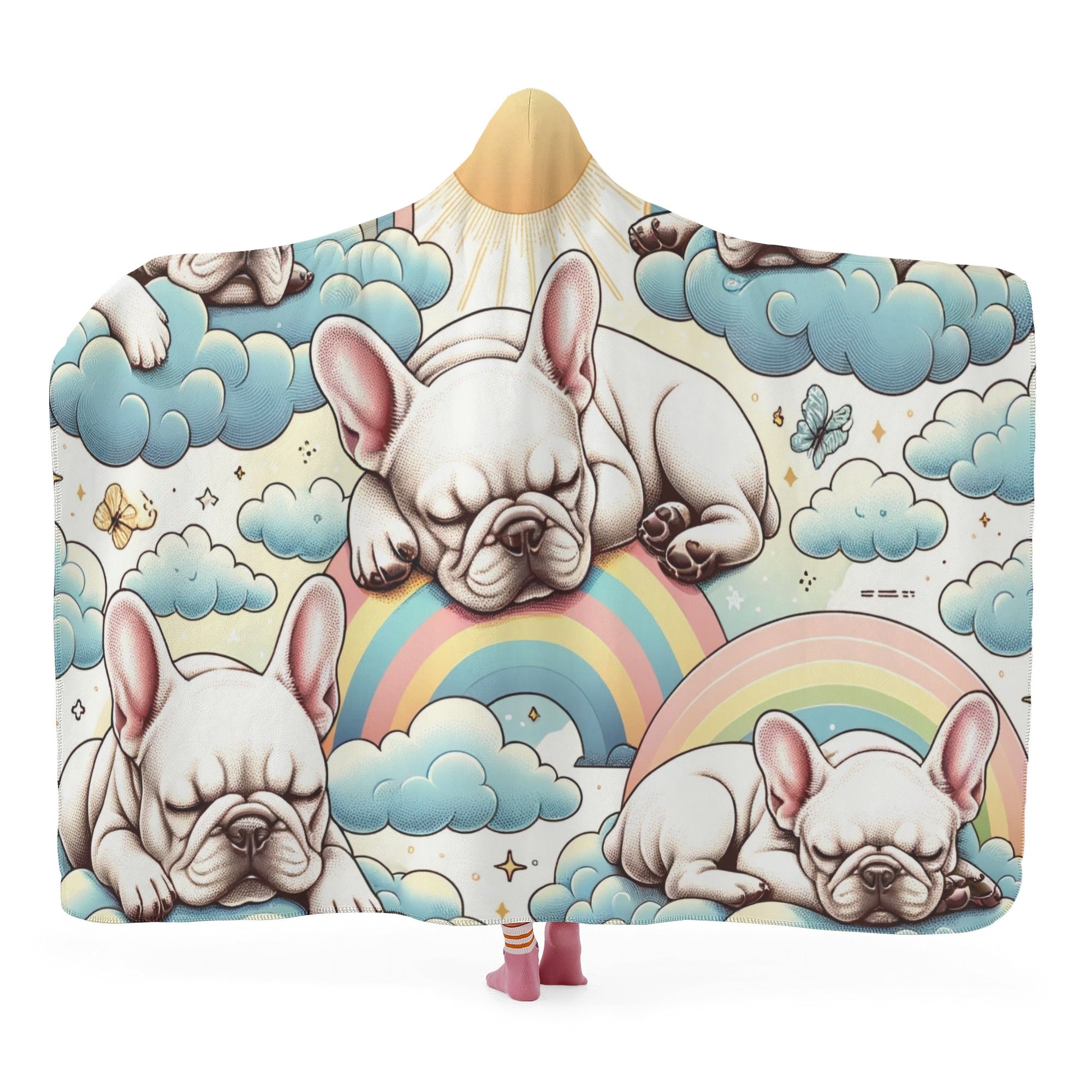 French Bulldog Hooded Fleece Throw Blanket for Everyday Wear-fadou