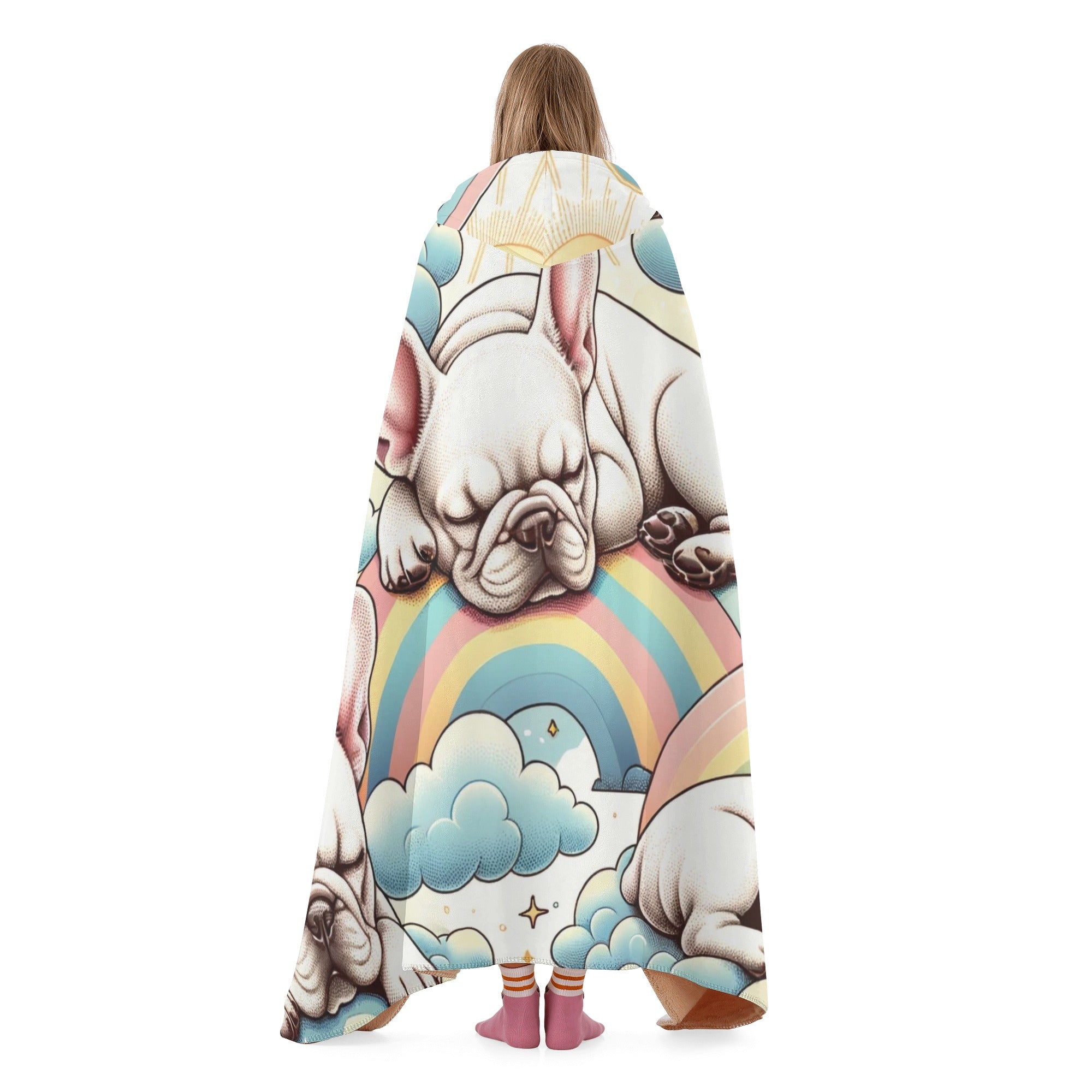 French Bulldog Hooded Fleece Throw Blanket for Everyday Wear-fadou