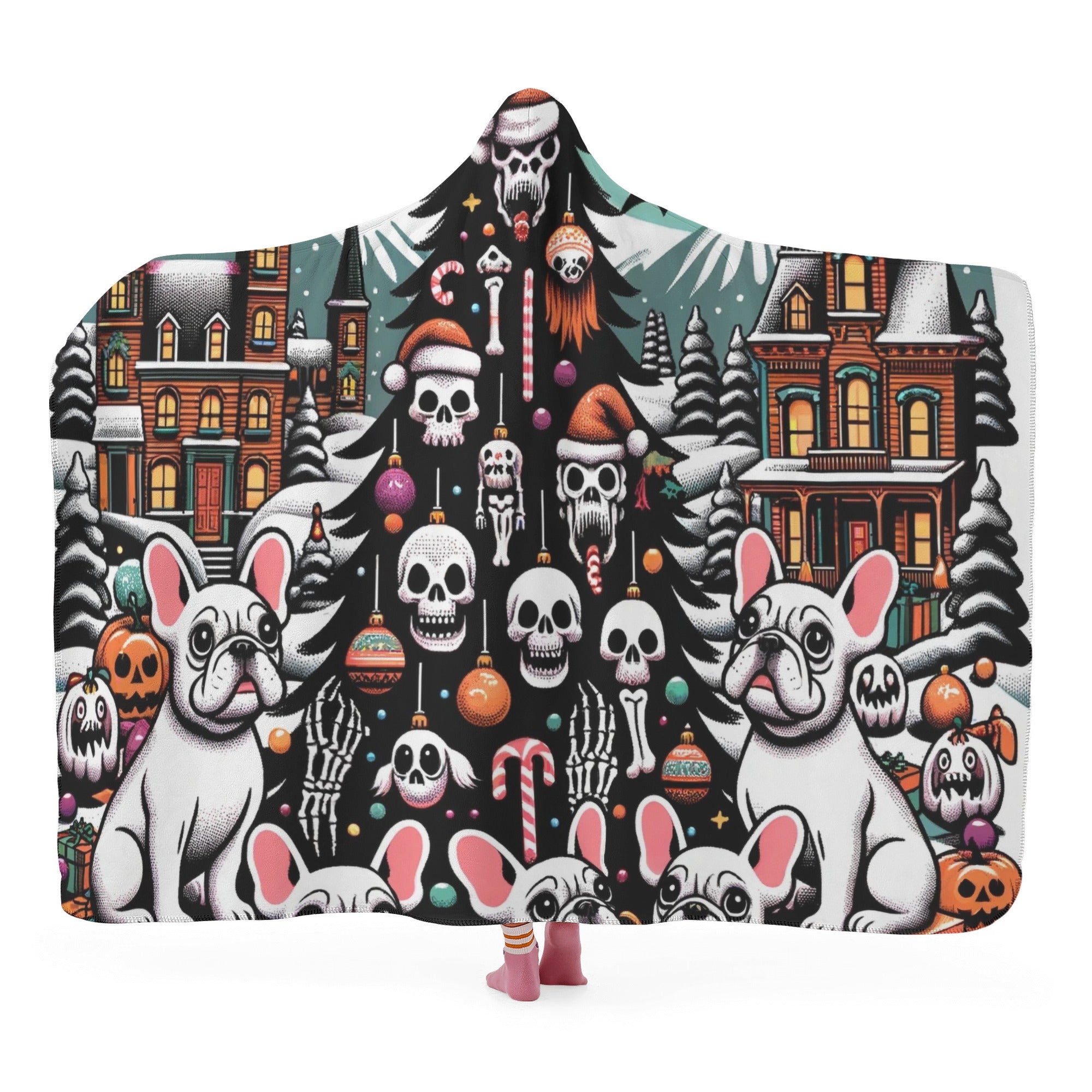 Finn Hooded Fleece Throw Blanket for Frenchie Enthusiasts-fadou