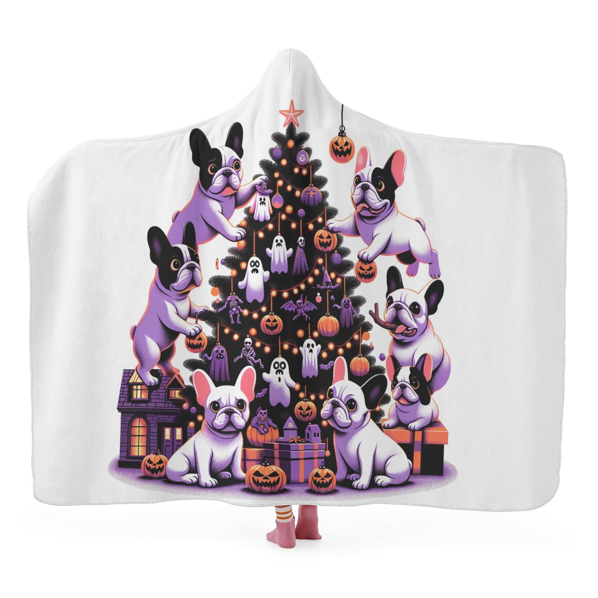 French Bulldog Hooded Fleece Throw Blanket for Frenchie Fans-fadou