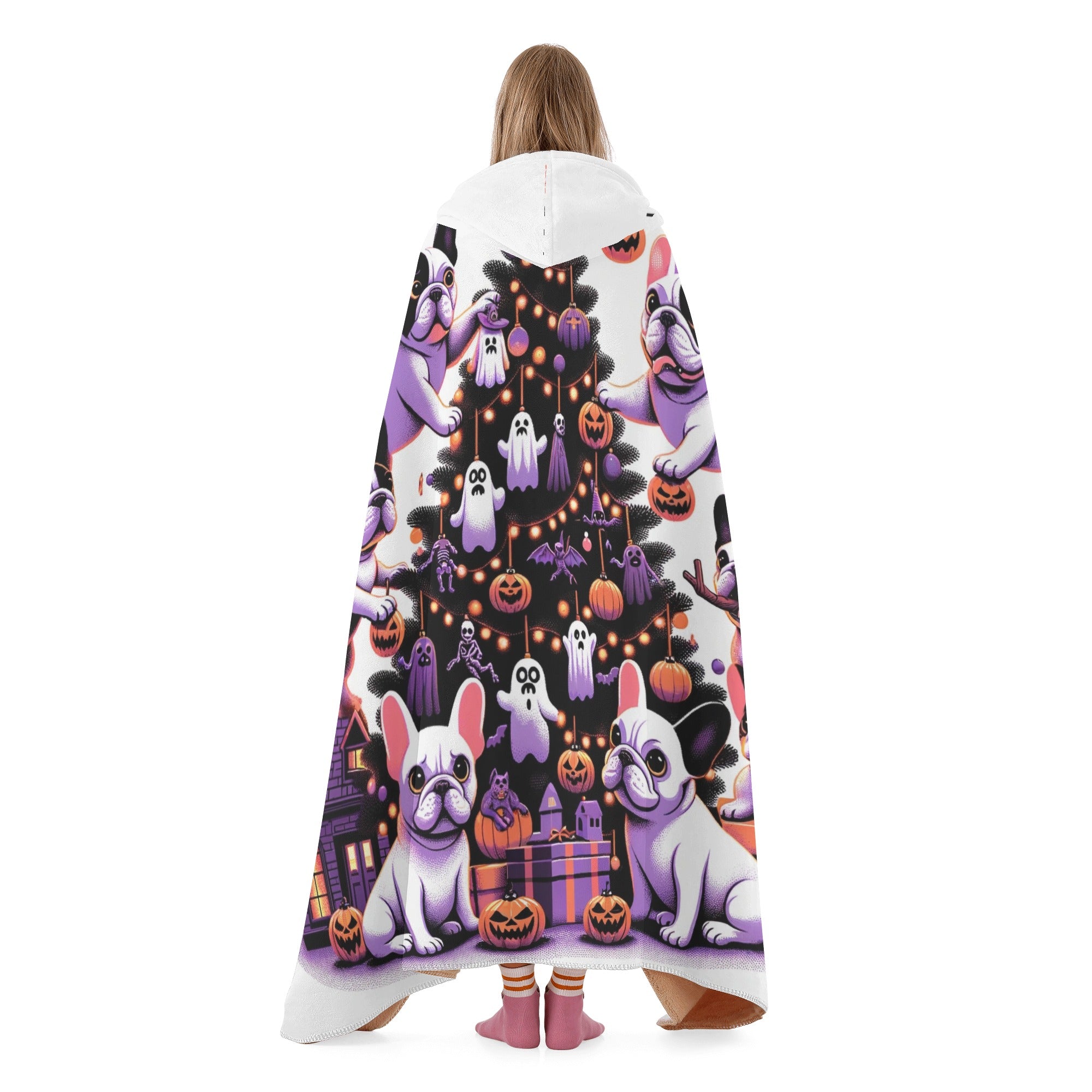 French Bulldog Hooded Fleece Throw Blanket for Frenchie Fans-fadou