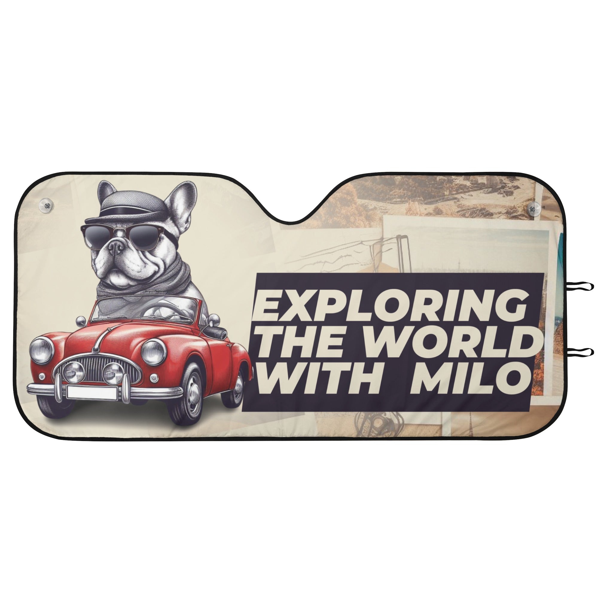 Custom Car Auto Sun Shade with Frenchie's Name - for Dog Lovers and-fadou