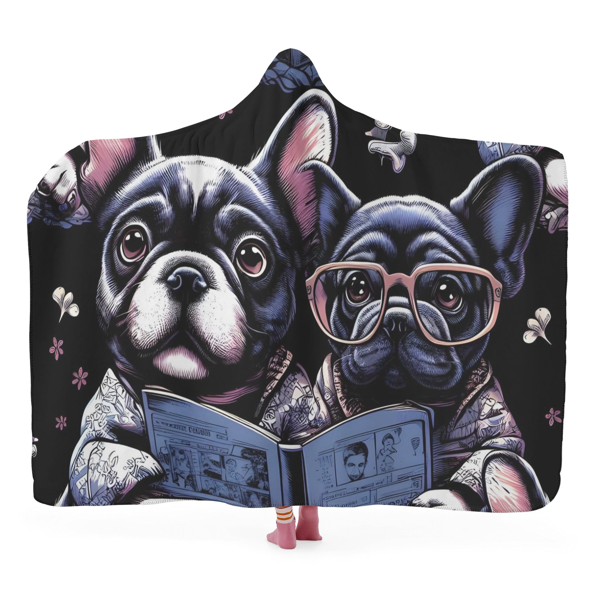 French Bulldog Hooded Cozy Plush Blanket for Bulldog Owners-fadou