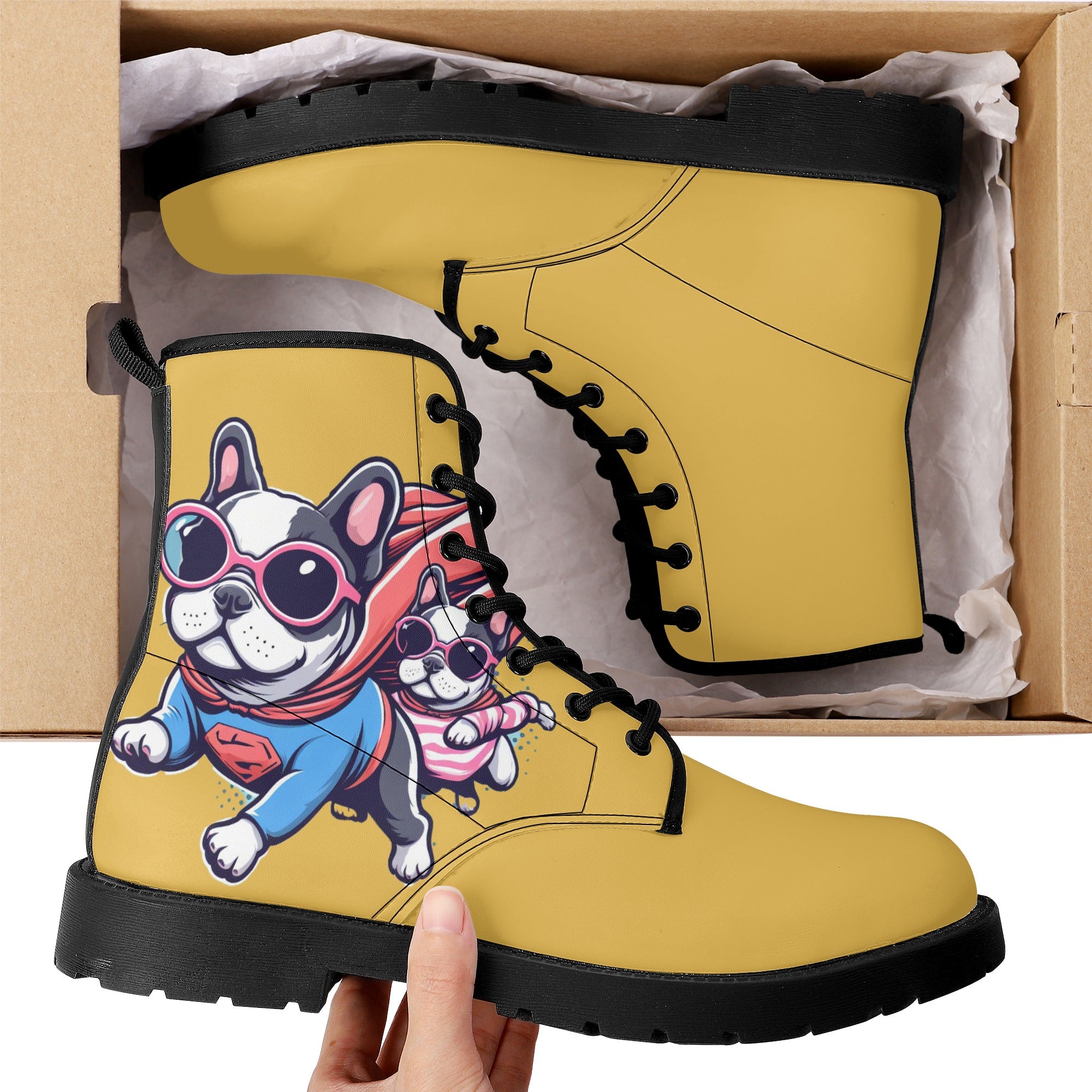 Riley French Bulldog Leather Boots for Frenchie Enthusiasts-fadou
