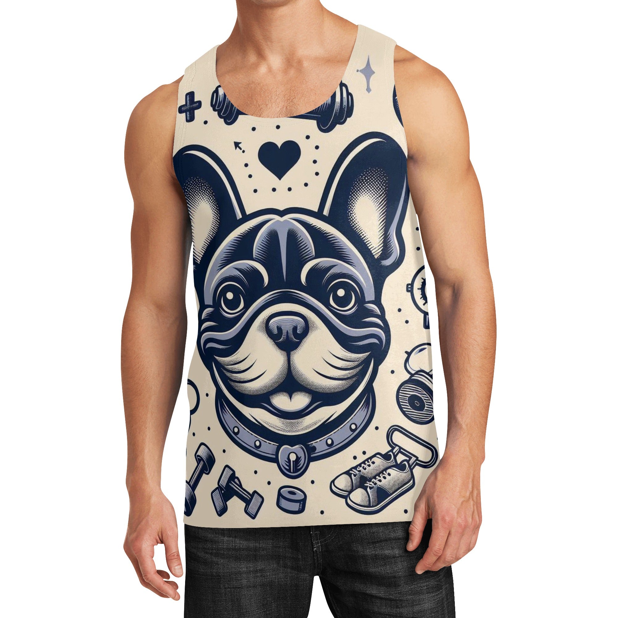 Louie French Bulldog Sleeveless Tee for Frenchie Enthusiasts-fadou