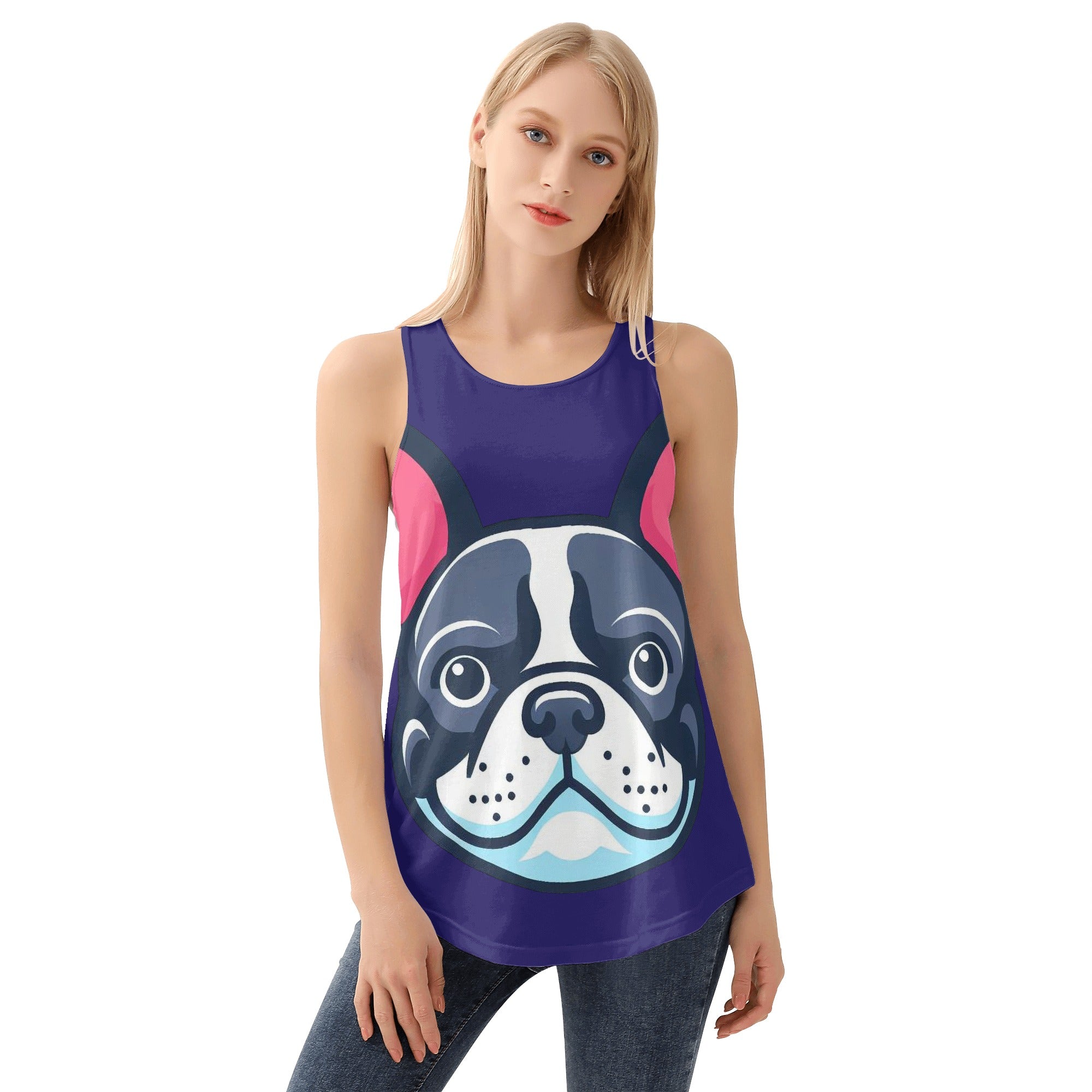 Hazel French Bulldog Sleeveless Tee for Frenchie Enthusiasts-fadou