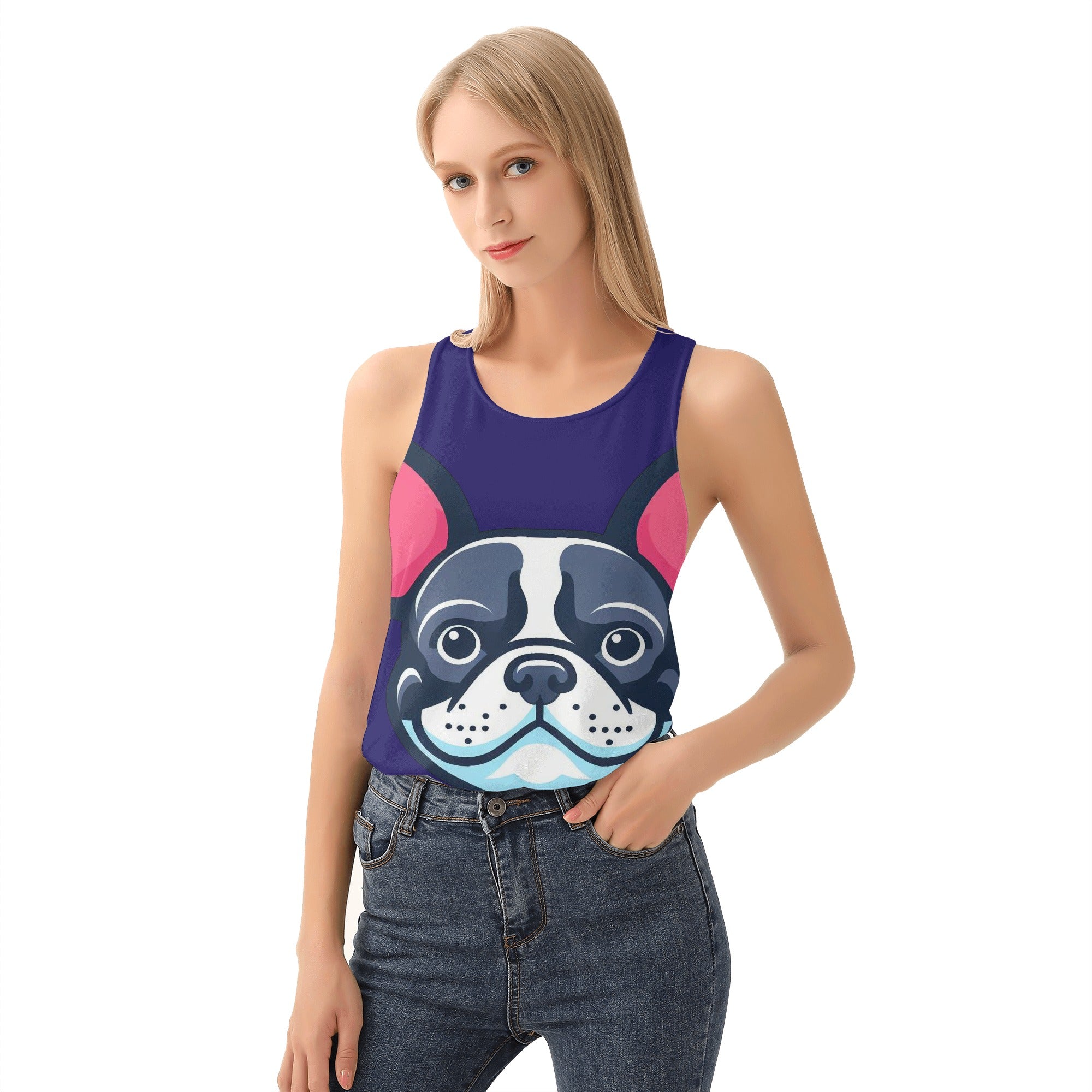Hazel French Bulldog Sleeveless Tee for Frenchie Enthusiasts-fadou