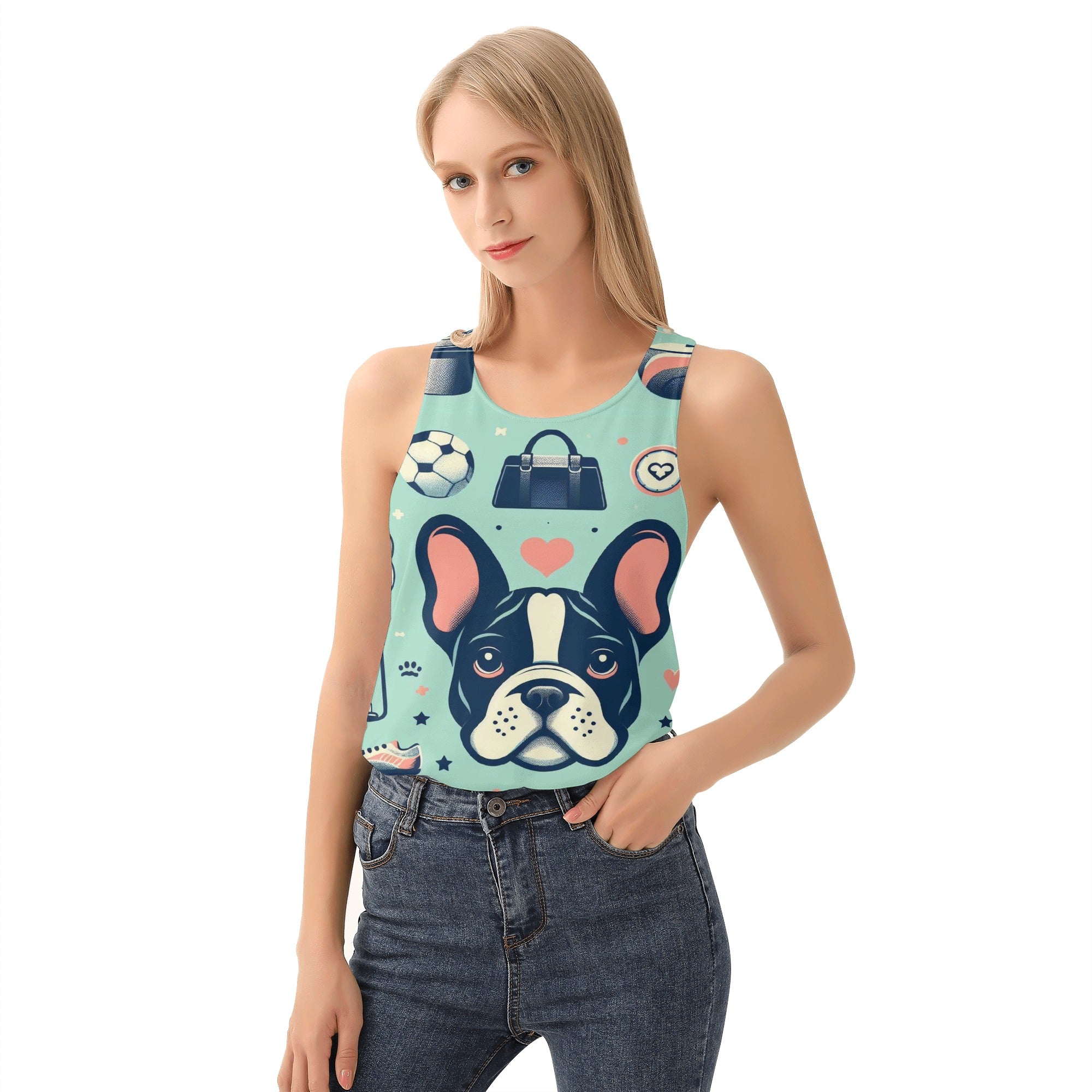 Ginger French Bulldog Sleeveless Tee for Dog Moms & Dads-fadou