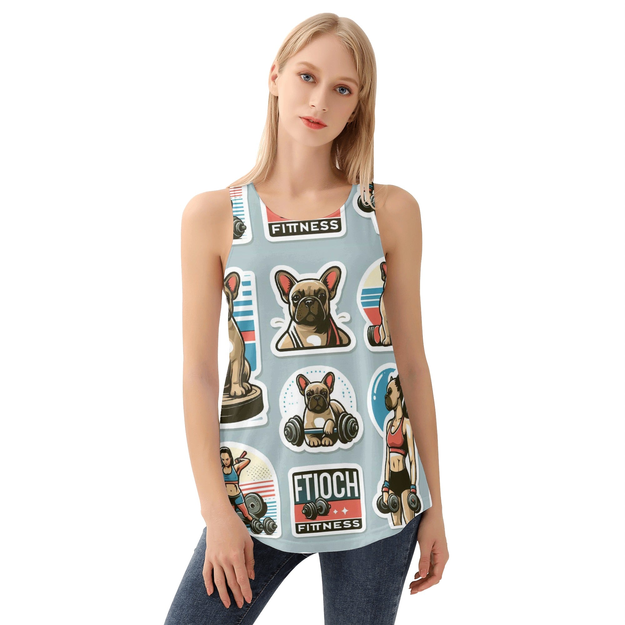 Lady French Bulldog Muscle Tank for Frenchie Enthusiasts-fadou