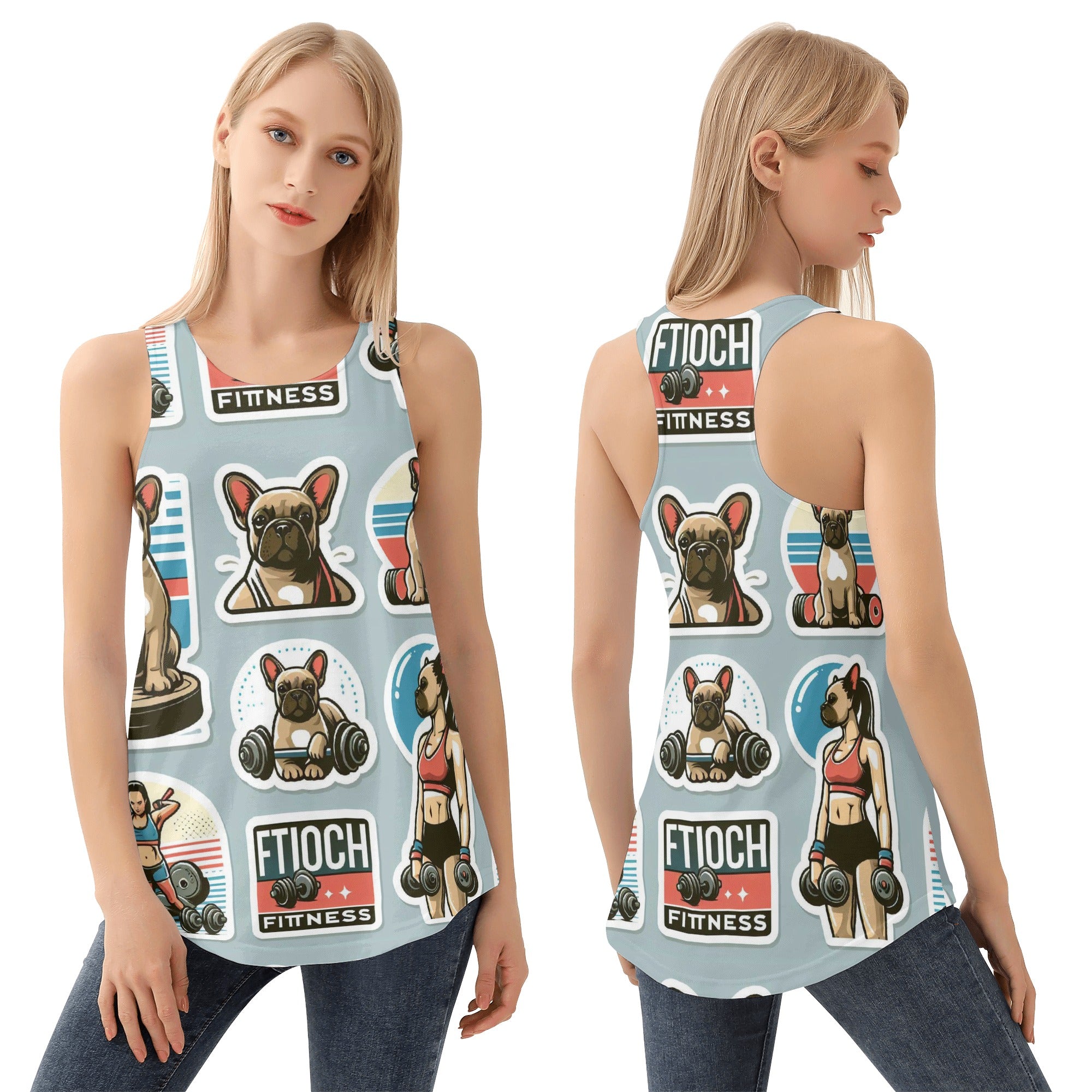 Lady French Bulldog Muscle Tank for Frenchie Enthusiasts-fadou