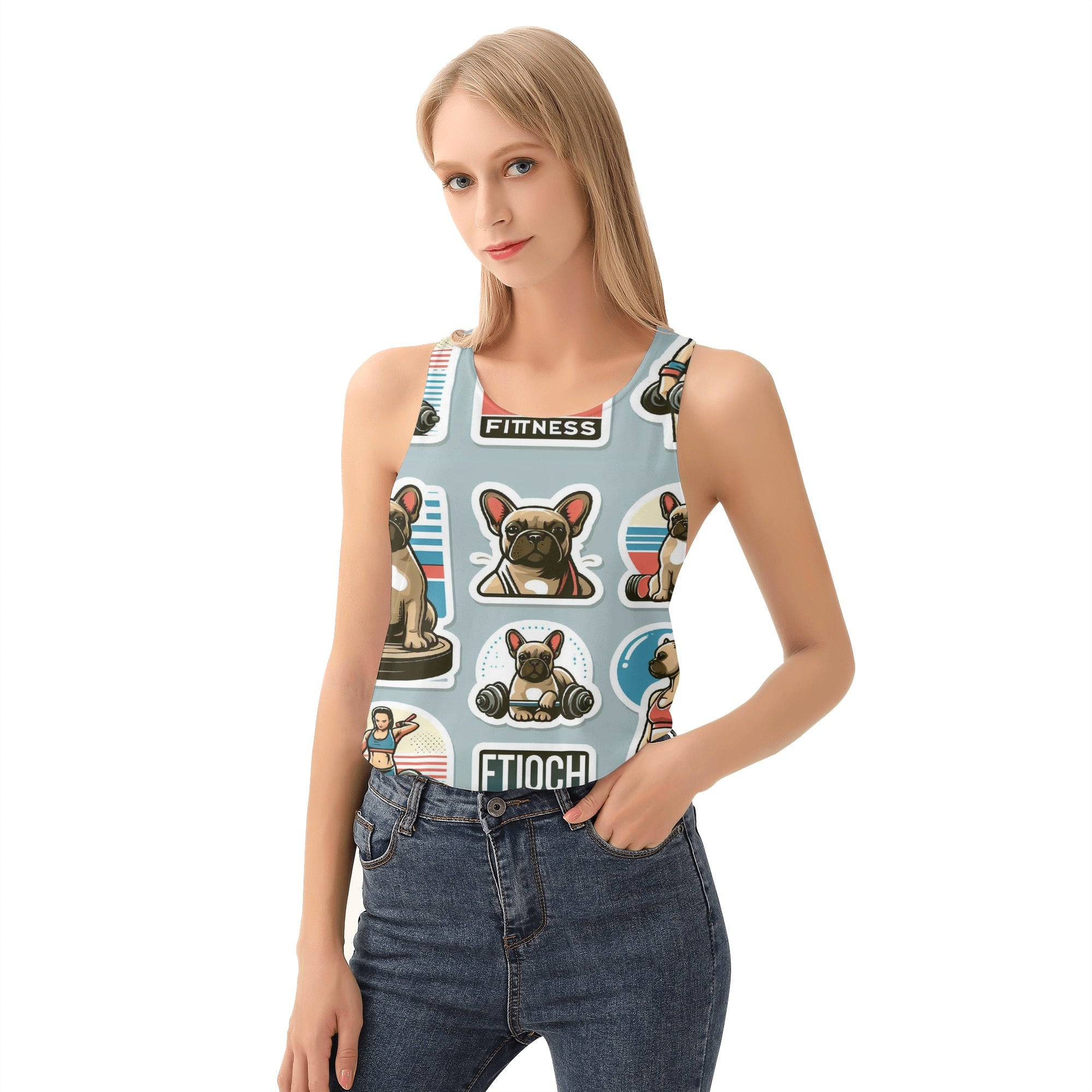 Lady French Bulldog Muscle Tank for Frenchie Enthusiasts-fadou
