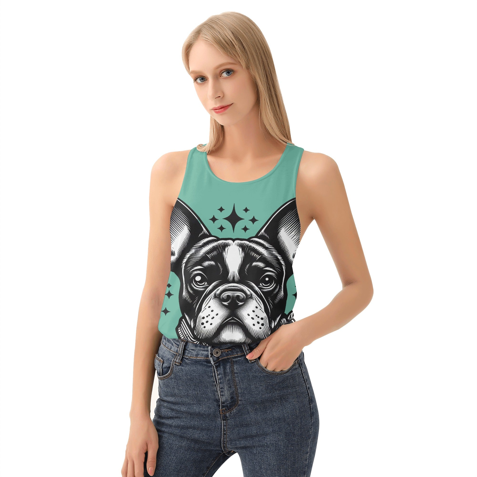Winnie French Bulldog Sleeveless Tee for Dog Moms & Dads-fadou