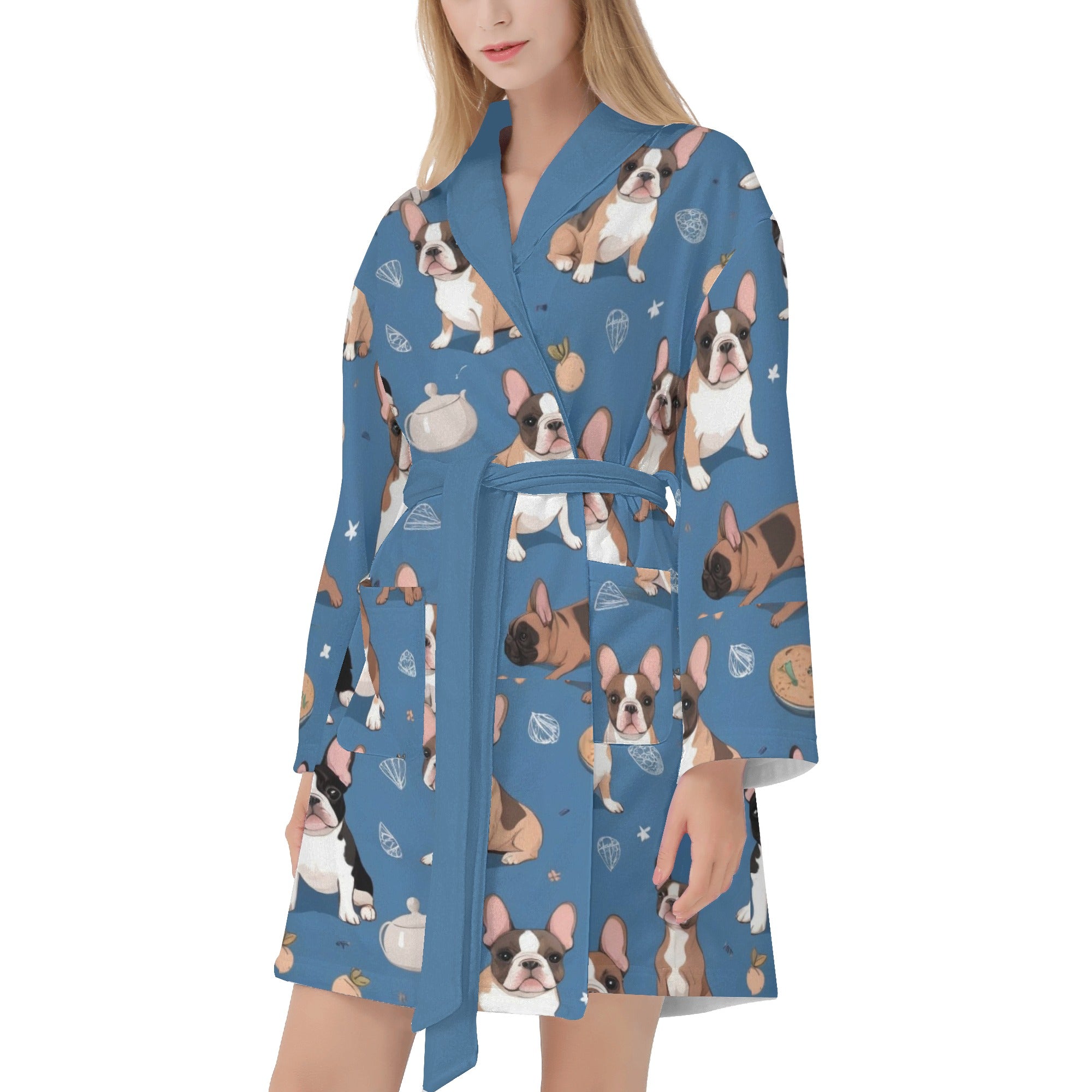 Lady French Bulldog Cotton Bathrobe for Dog Moms & Dads-fadou