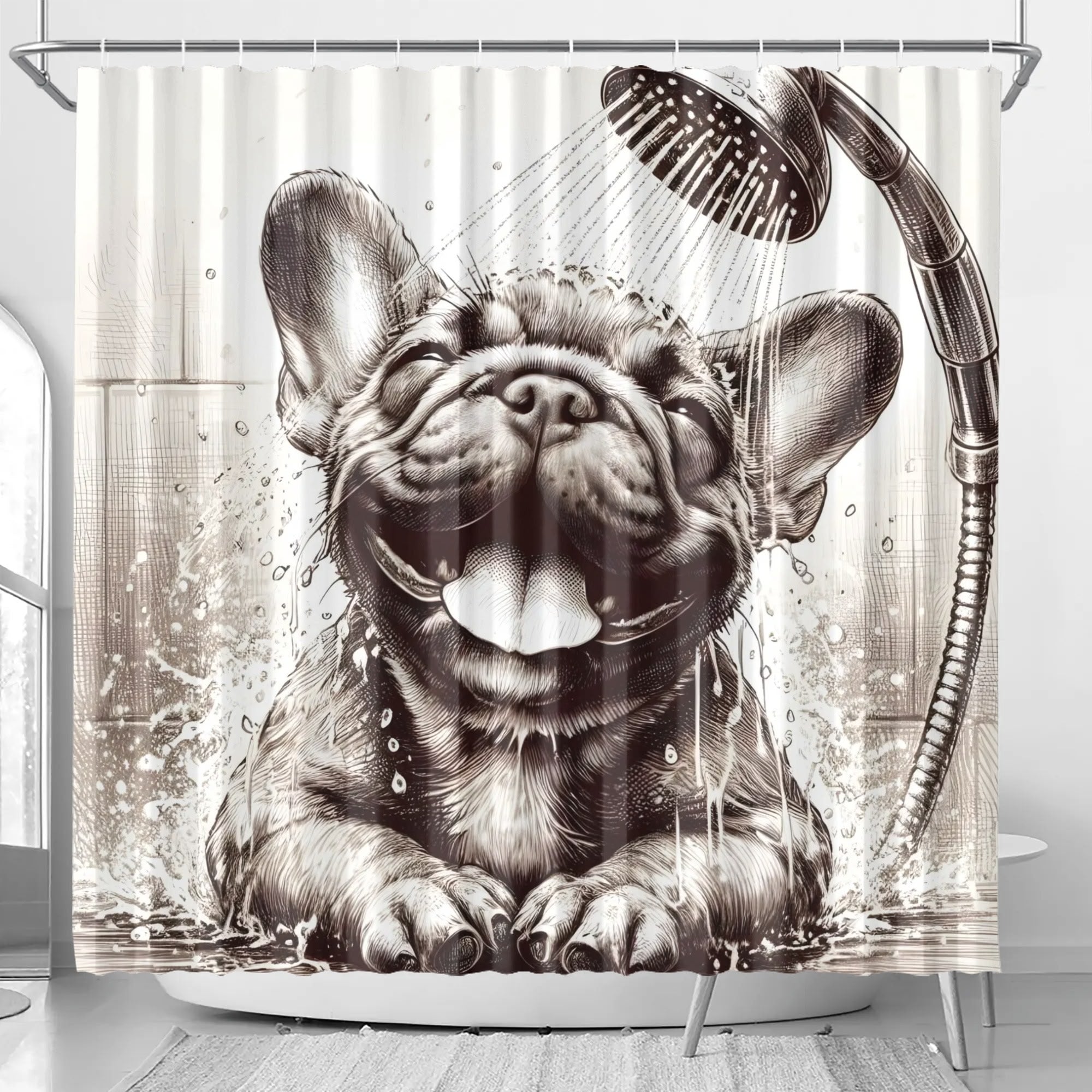 Hazel French Bulldog Shower Curtain for Frenchie Enthusiasts-fadou