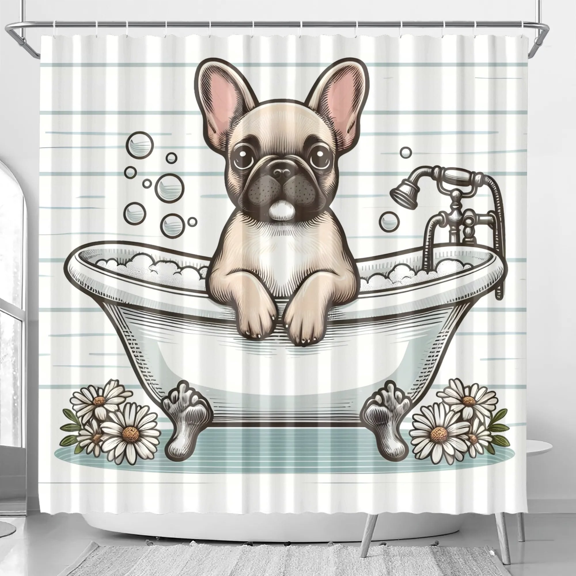 Penelope French Bulldog Shower Curtain for Bulldog Owners-fadou