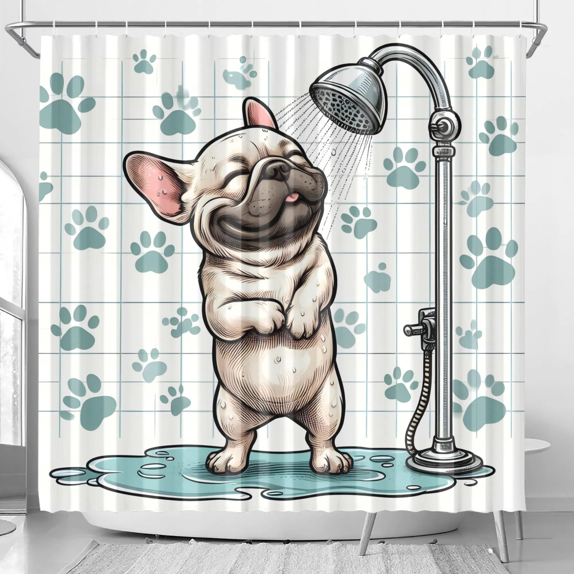 Floria French Bulldog Shower Curtain for Bulldog Owners-fadou