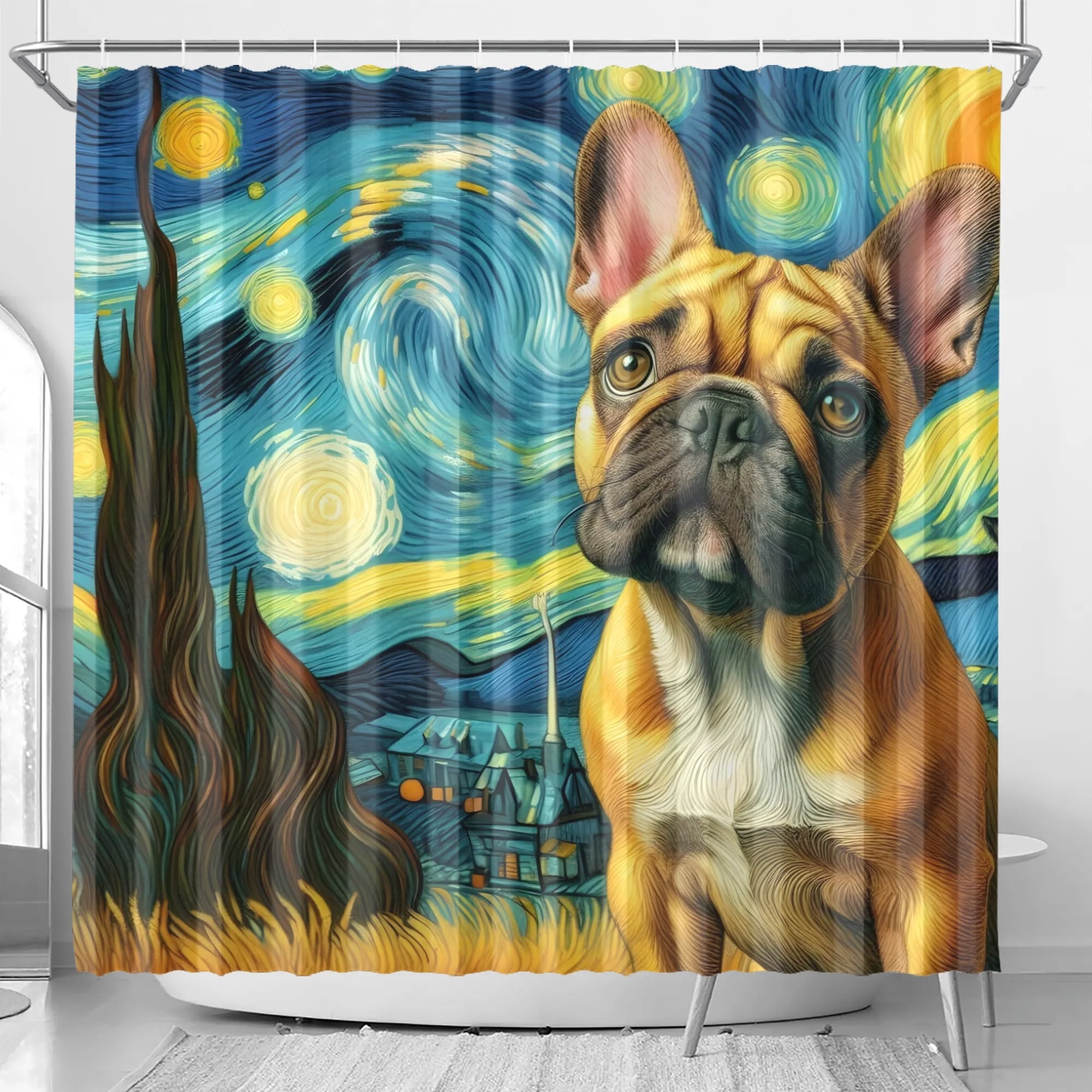 Stormy French Bulldog Fabric Curtain for Bulldog Owners-fadou