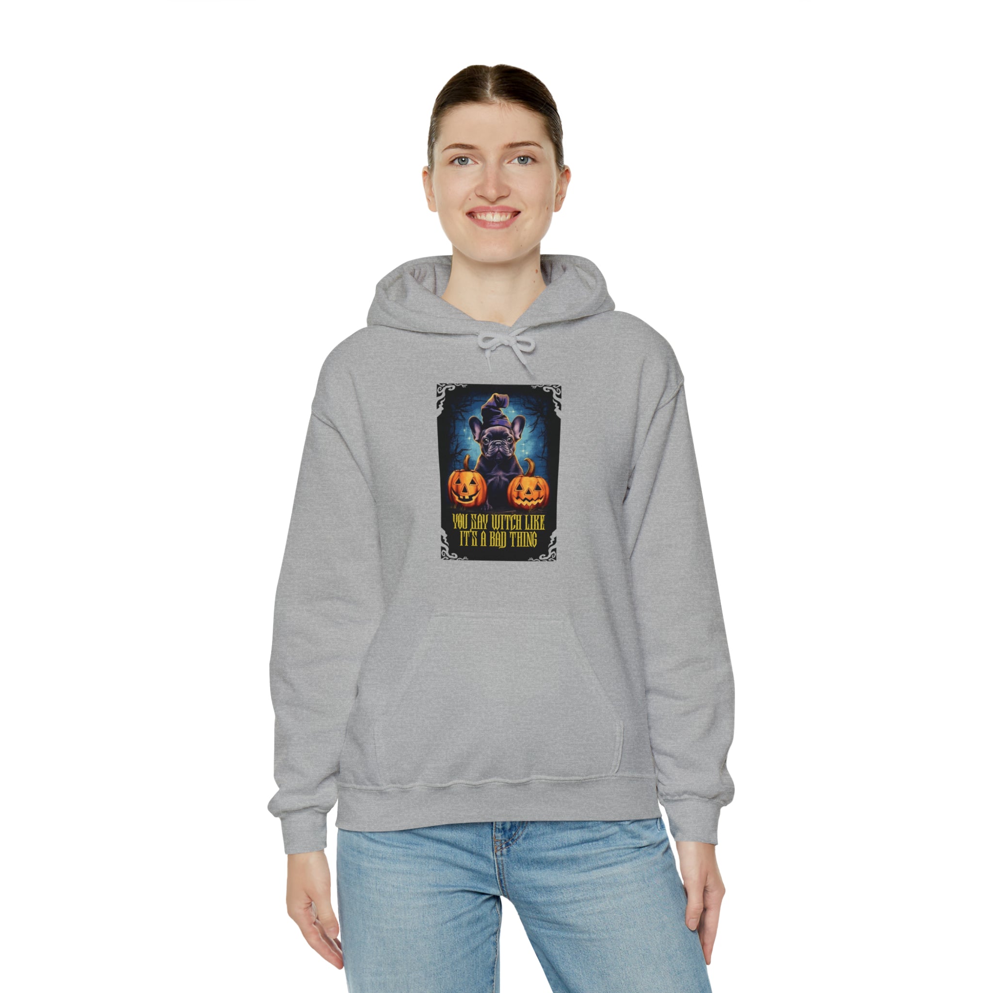Witch Halloween Cotton Sweatshirt for Frenchie Enthusiasts-fadou