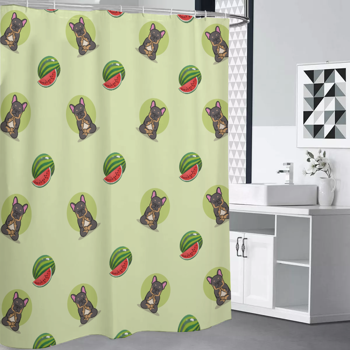 ROCKY French Bulldog Bathroom Curtain for Everyday Wear-fadou