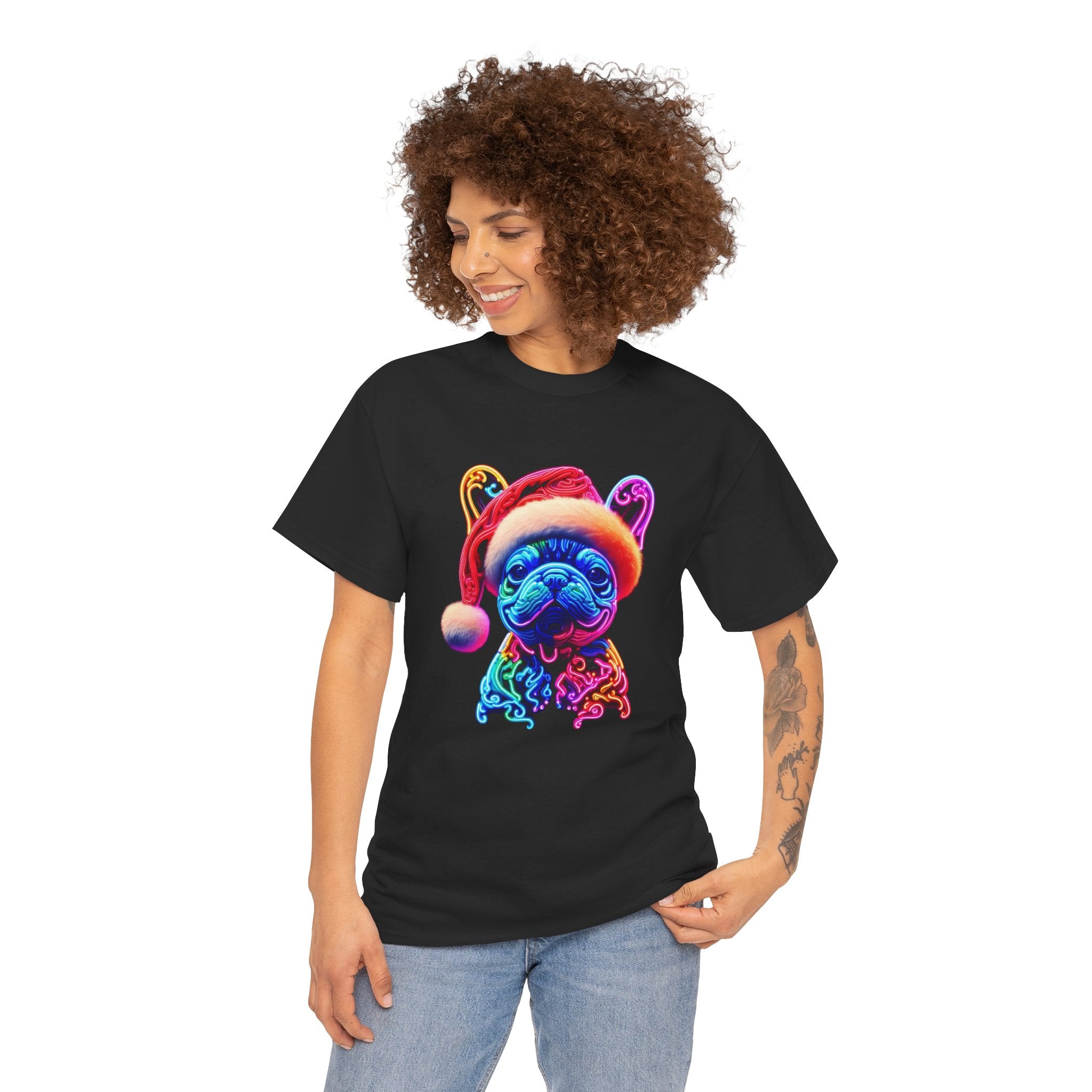 Unisex Christmas Cotton T-Shirt for Frenchie Enthusiasts-fadou