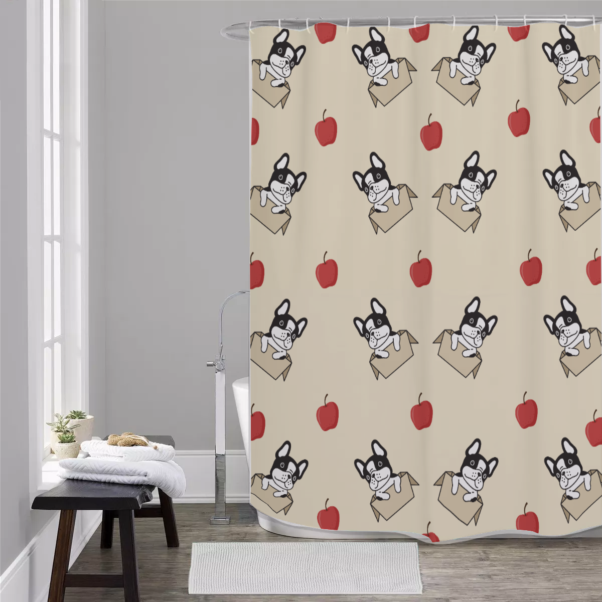 OSCAR French Bulldog Shower Curtain for Frenchie Enthusiasts-fadou