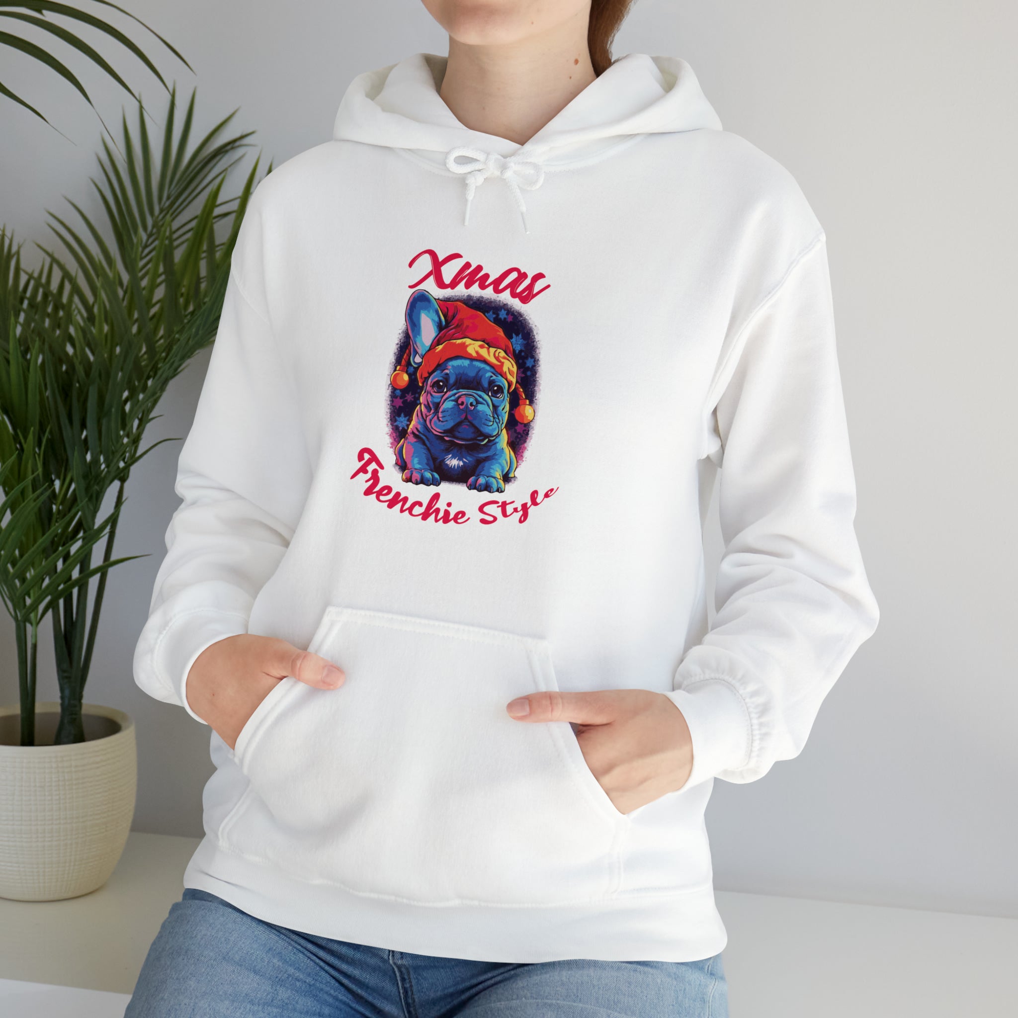 Xmas French Bulldog Fleece Hoodie for Outdoor Adventures-fadou