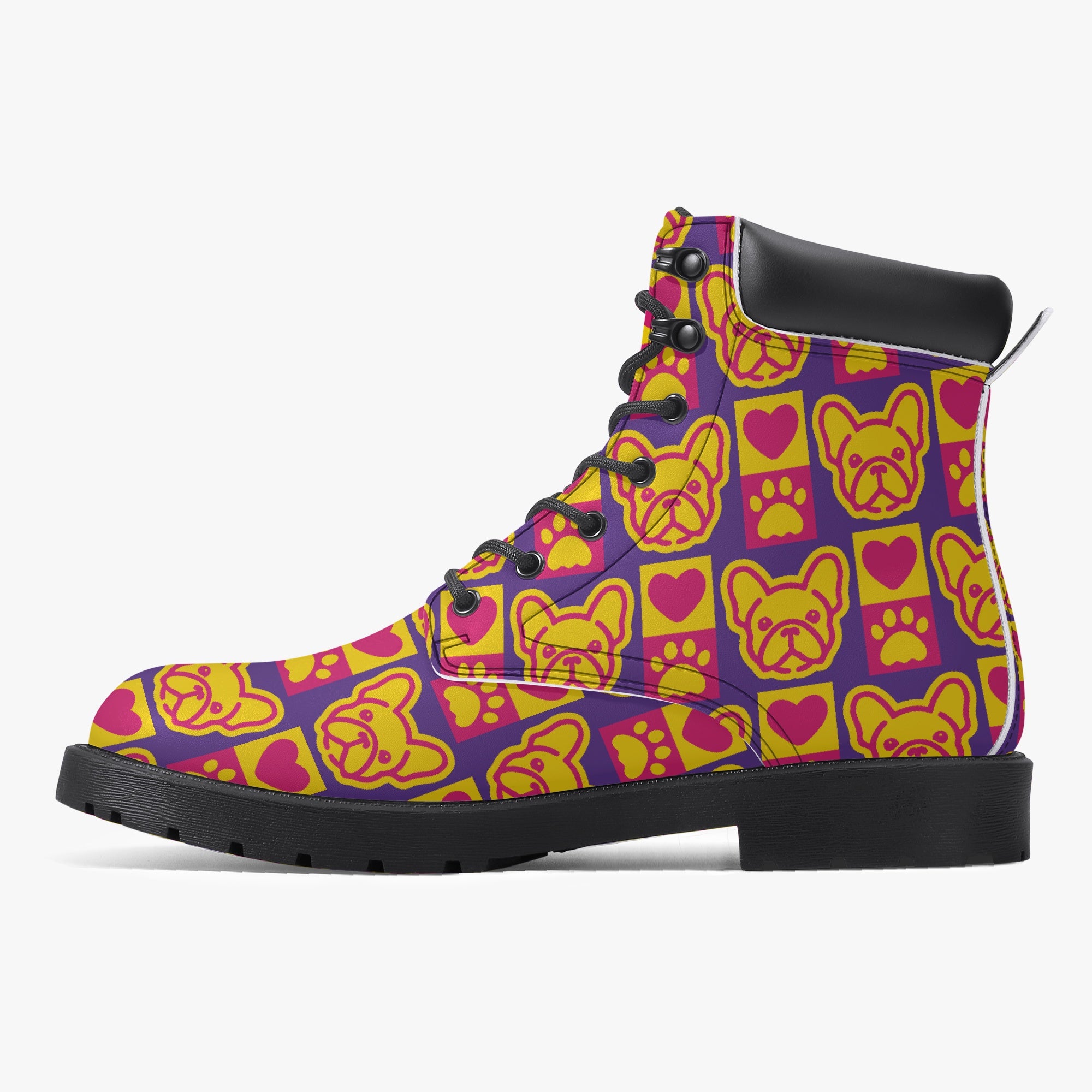 French Bulldog Casual Leather Boots for Frenchie Enthusiasts-fadou