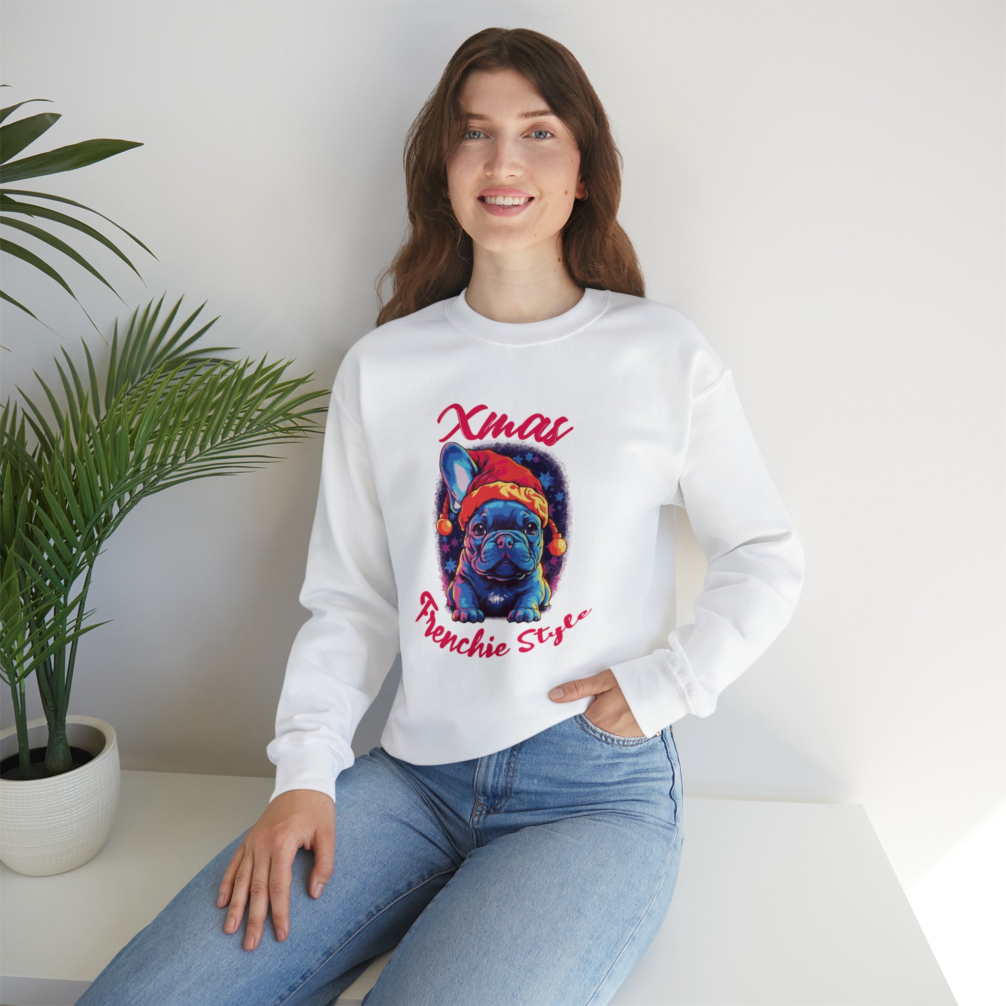 Xmas French Bulldog Cotton Sweatshirt for Everyday Wear-fadou