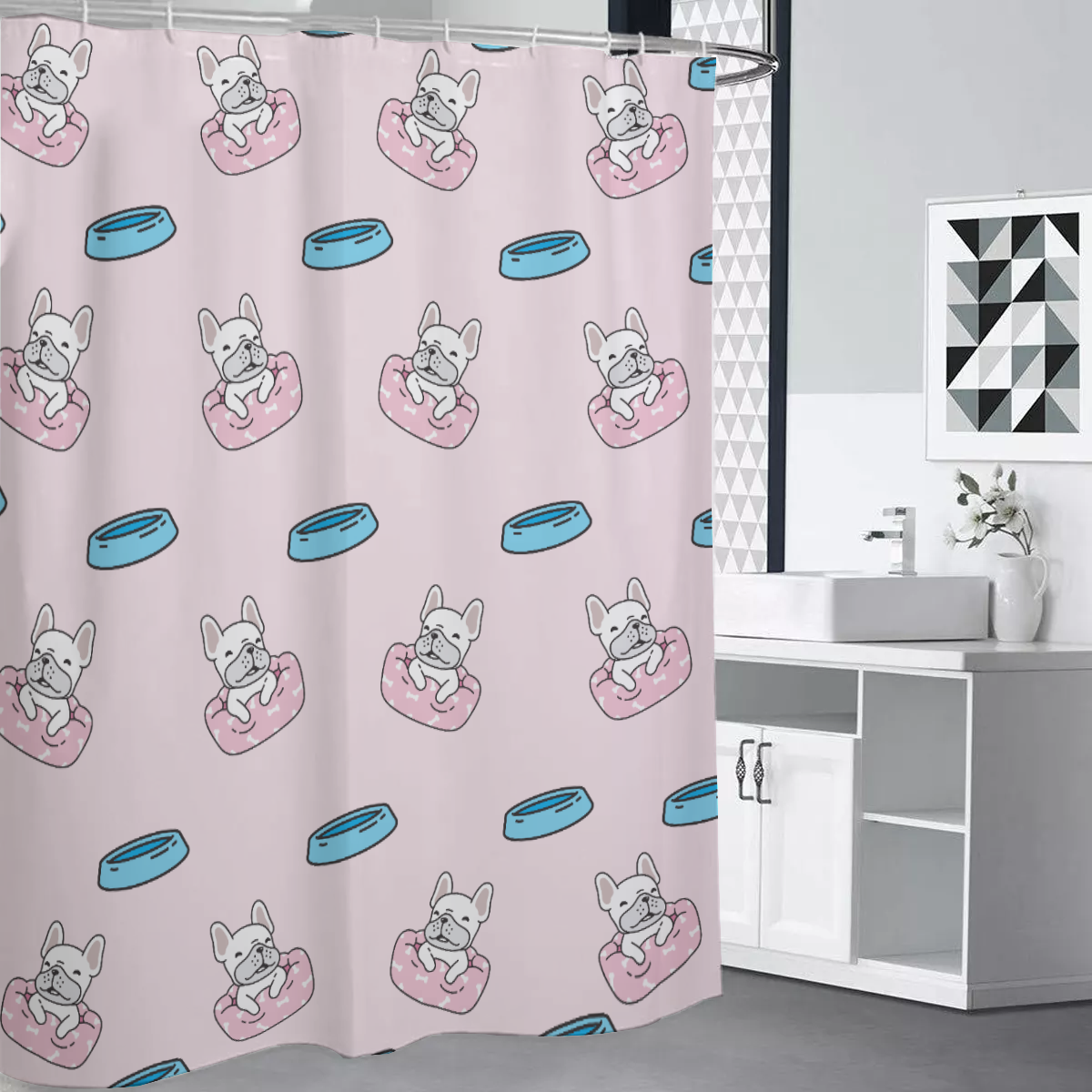 KOBE French Bulldog Shower Curtain for Frenchie Enthusiasts-fadou