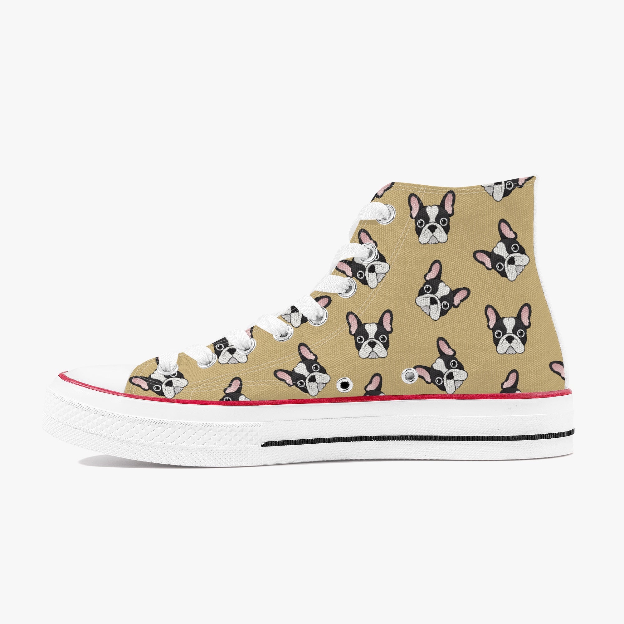 French Bulldog High-Top Canvas Sneakers for Frenchie Fans-fadou