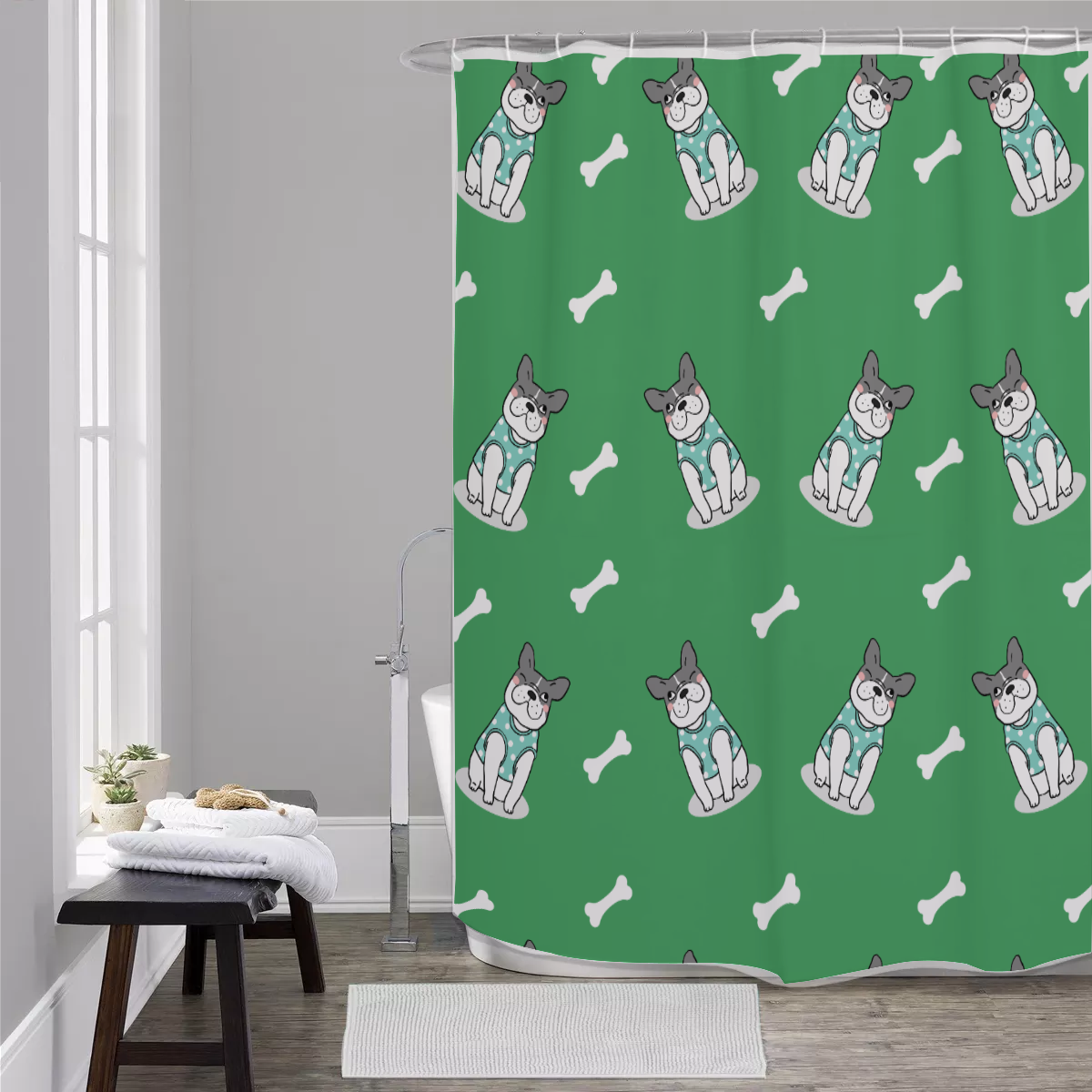 ZEUS French Bulldog Shower Curtain for Frenchie Enthusiasts-fadou