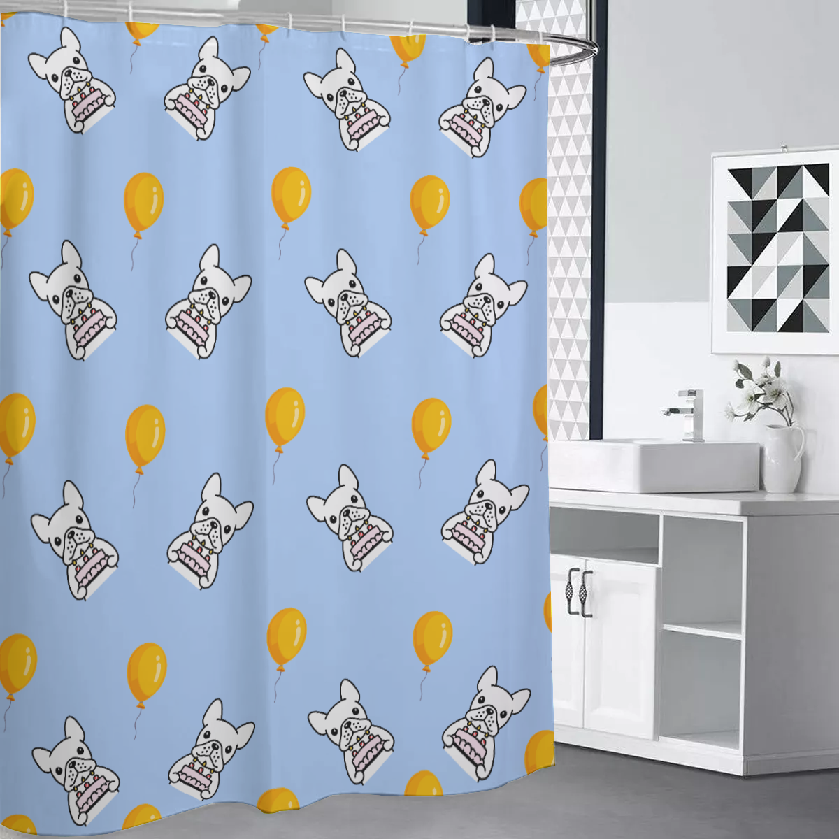 OZZY French Bulldog Fabric Curtain for Frenchie Enthusiasts-fadou