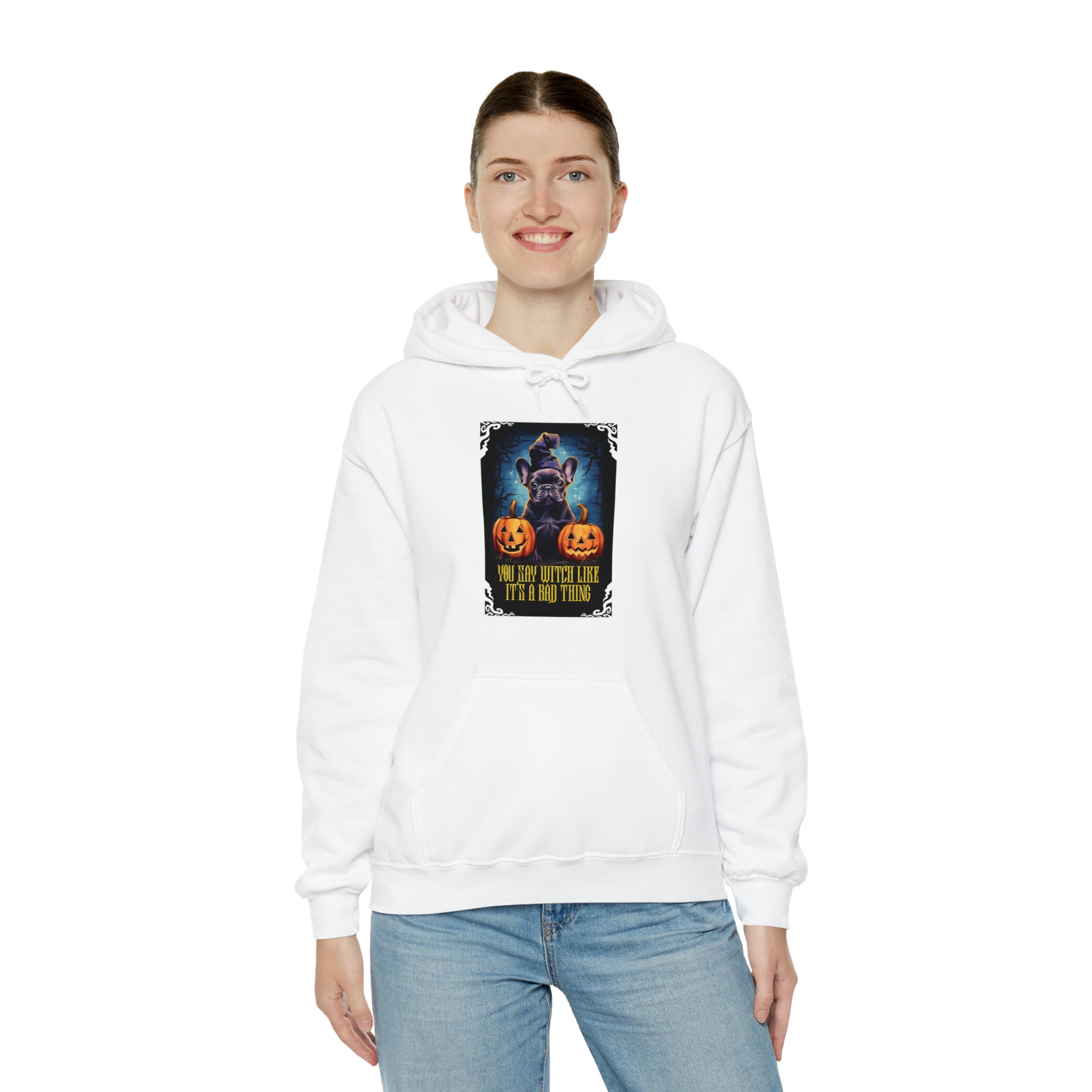 Witch Halloween Cotton Sweatshirt for Frenchie Enthusiasts-fadou