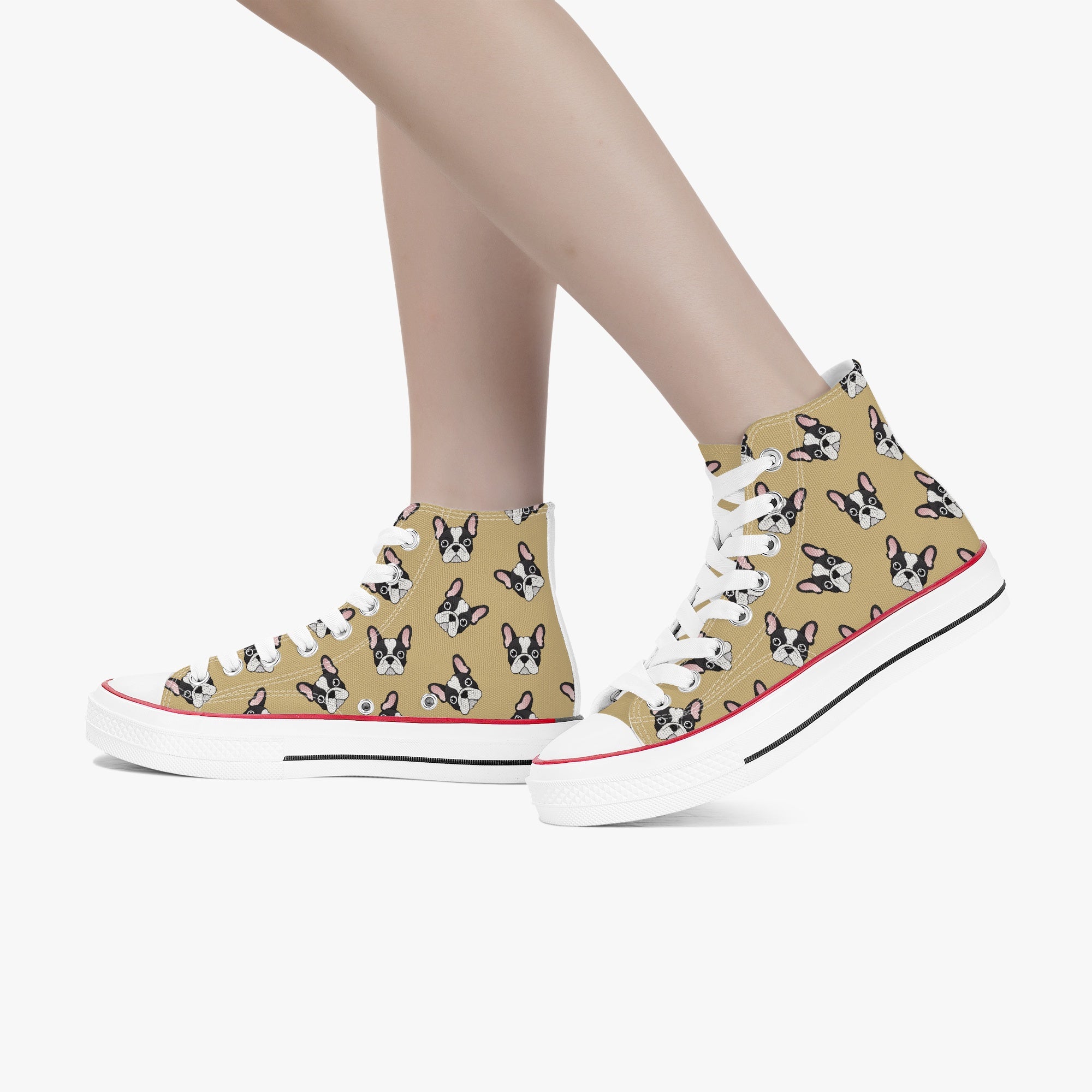 French Bulldog High-Top Canvas Sneakers for Frenchie Fans-fadou