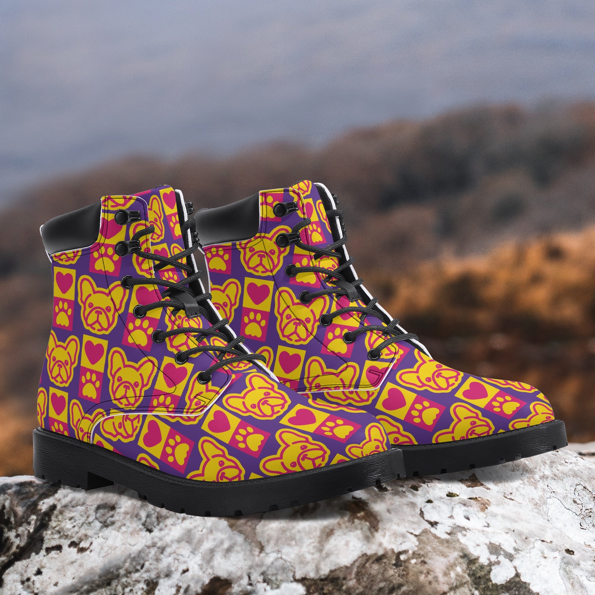 French Bulldog Casual Leather Boots for Frenchie Enthusiasts-fadou