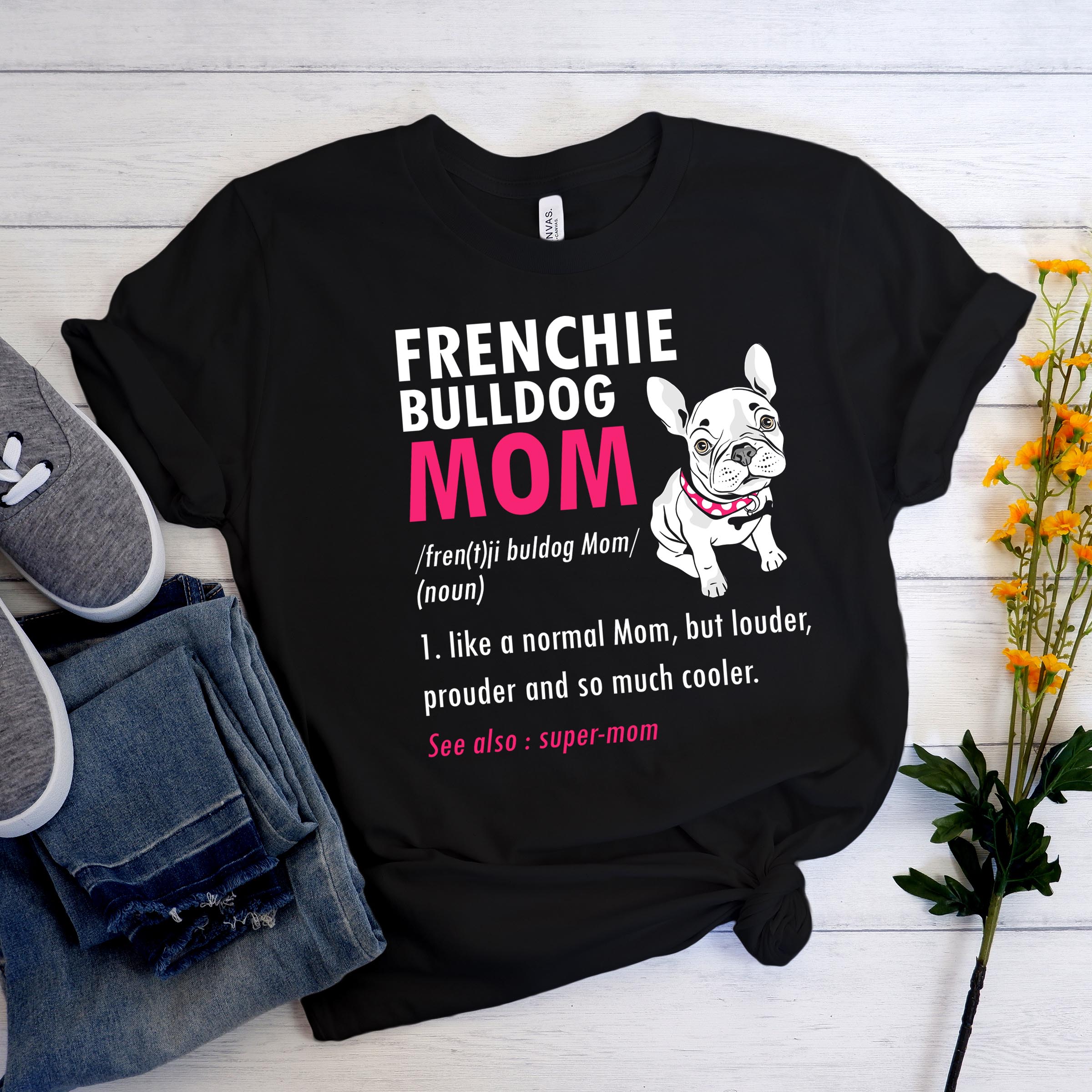 Momsense French Bulldog Dog Lover Tee for Frenchie Fans-fadou