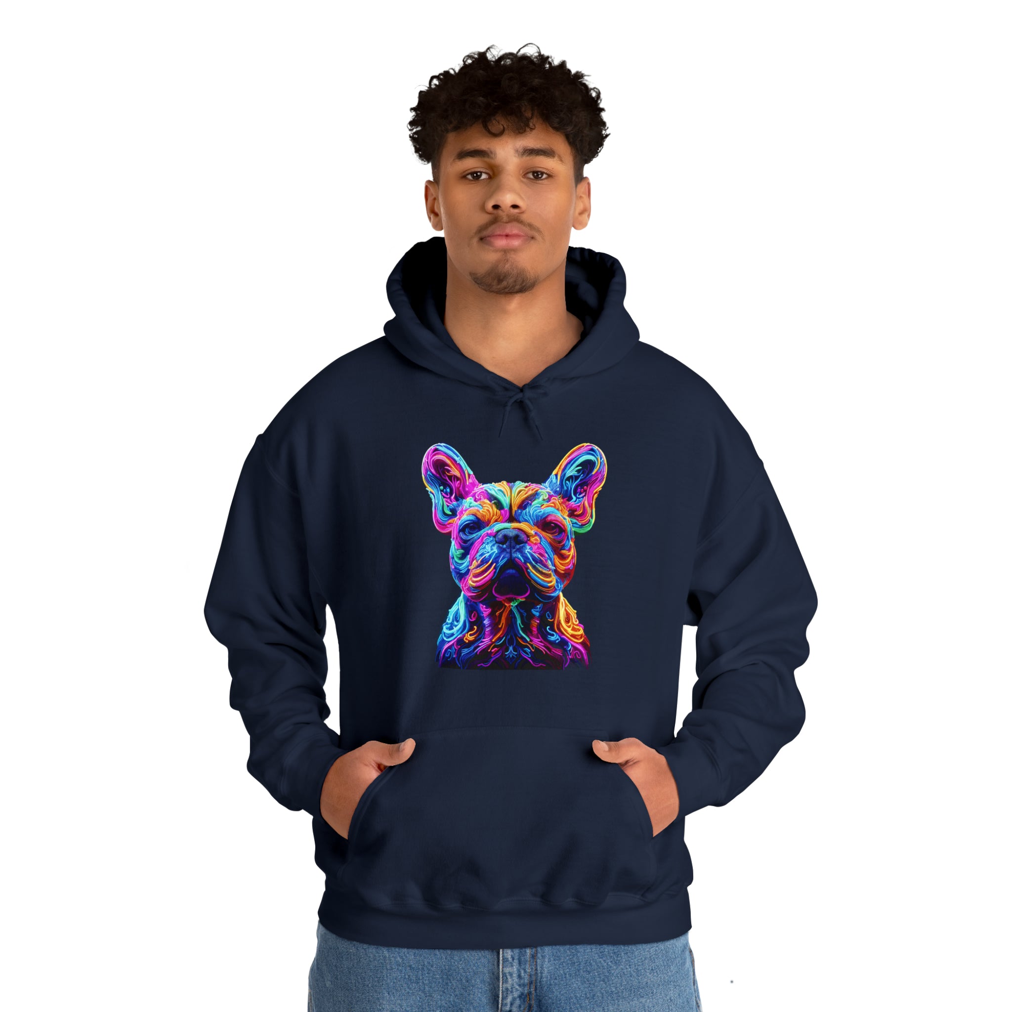 Neon French Bulldog Dog Mom Hoodie for Frenchie Enthusiasts-fadou