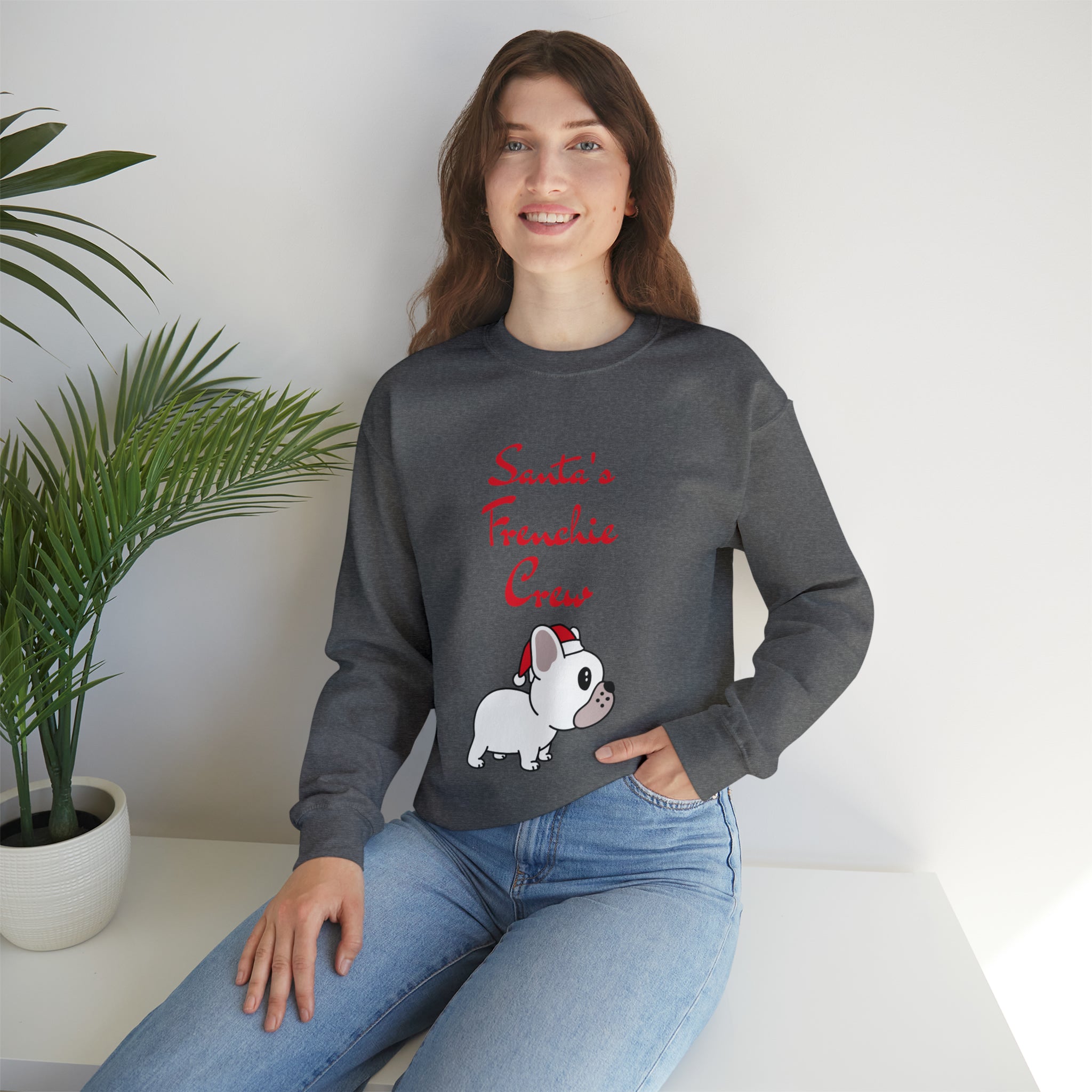 Santa's Frenchie Crew Sweater - Unisex Sweatshirt for Cozy Nights-fadou