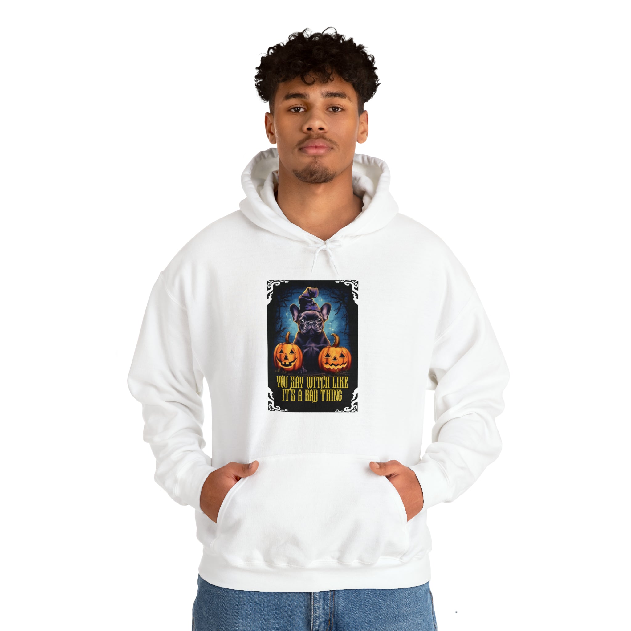 Witch Halloween Cotton Sweatshirt for Frenchie Enthusiasts-fadou