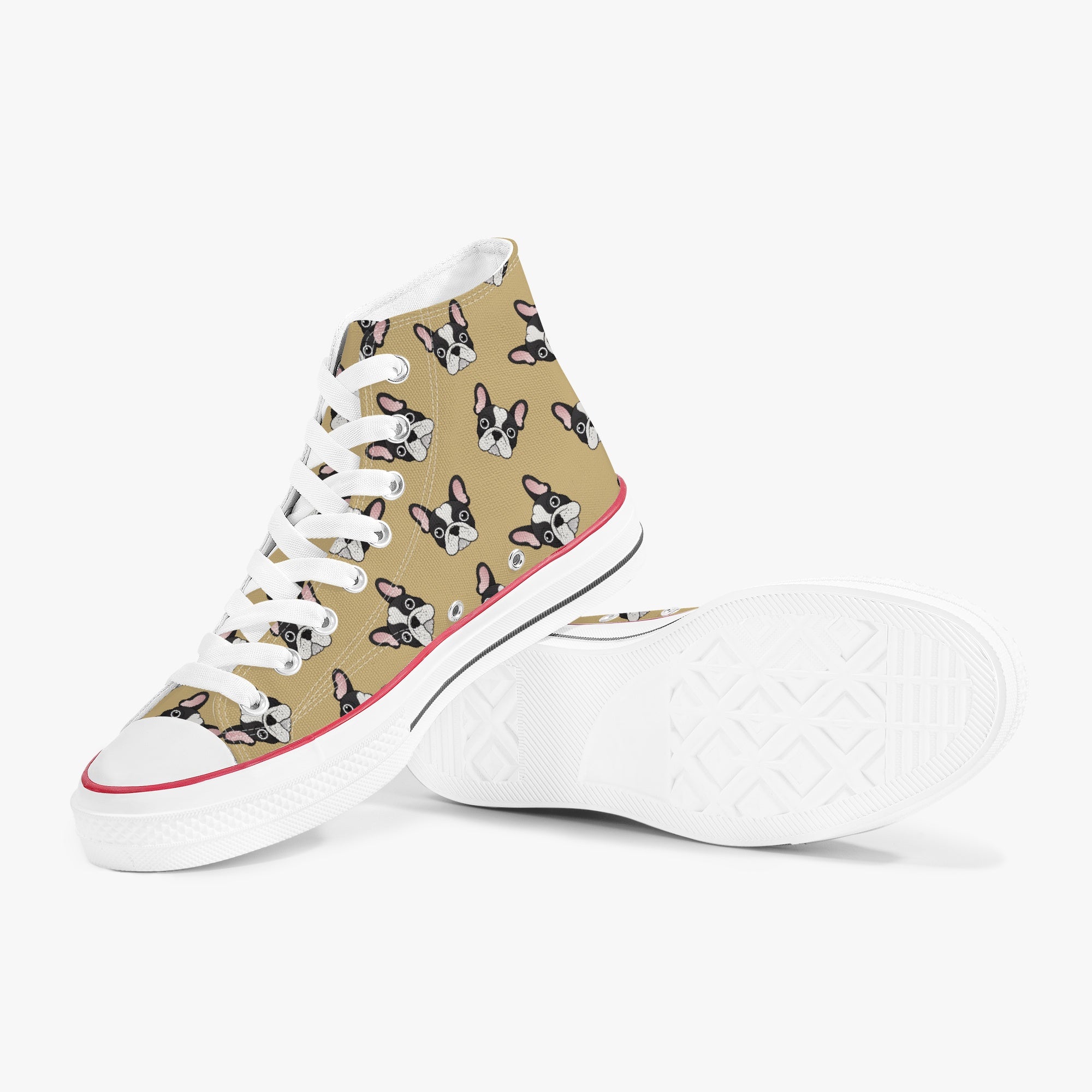 French Bulldog High-Top Canvas Sneakers for Frenchie Fans-fadou