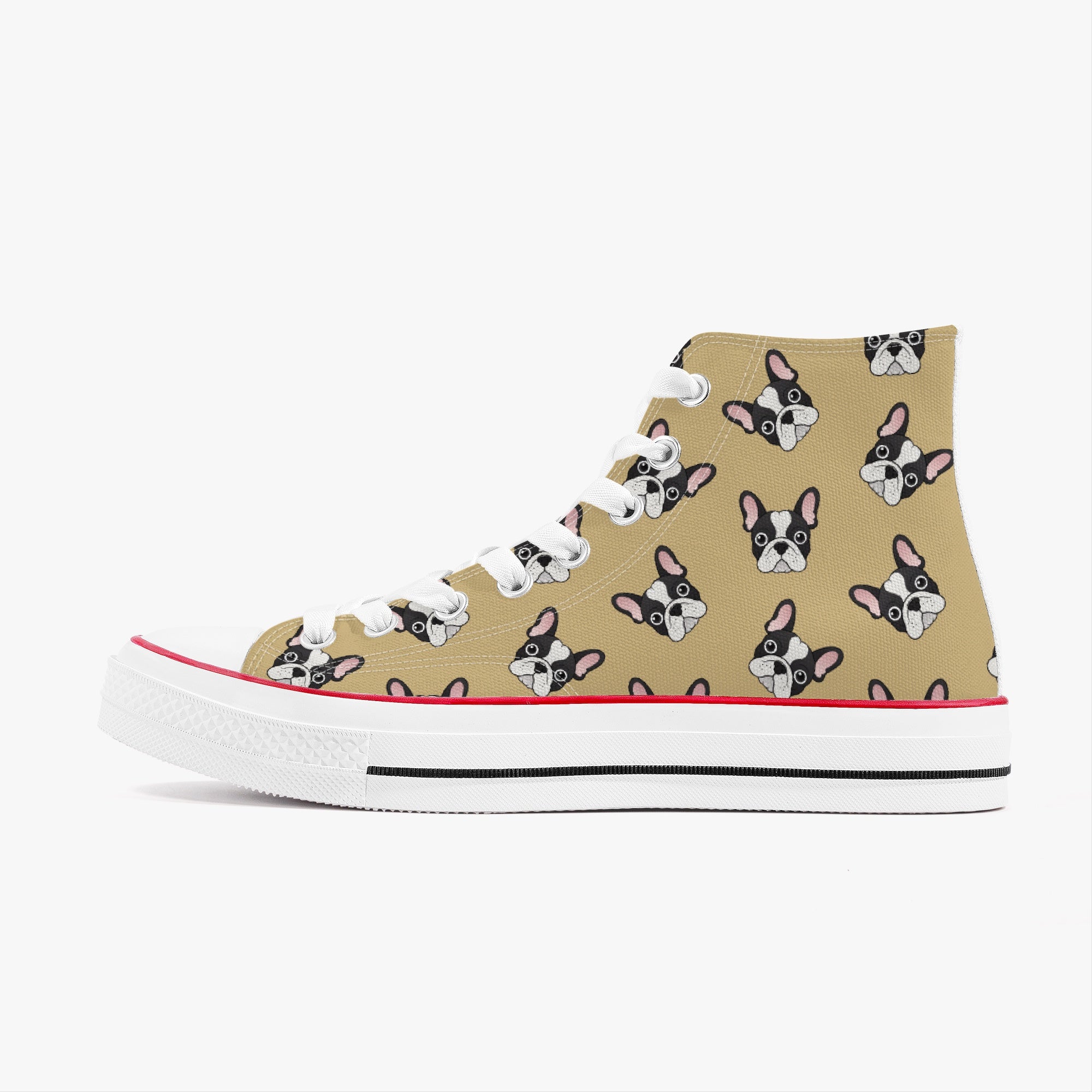 French Bulldog High-Top Canvas Sneakers for Frenchie Fans-fadou
