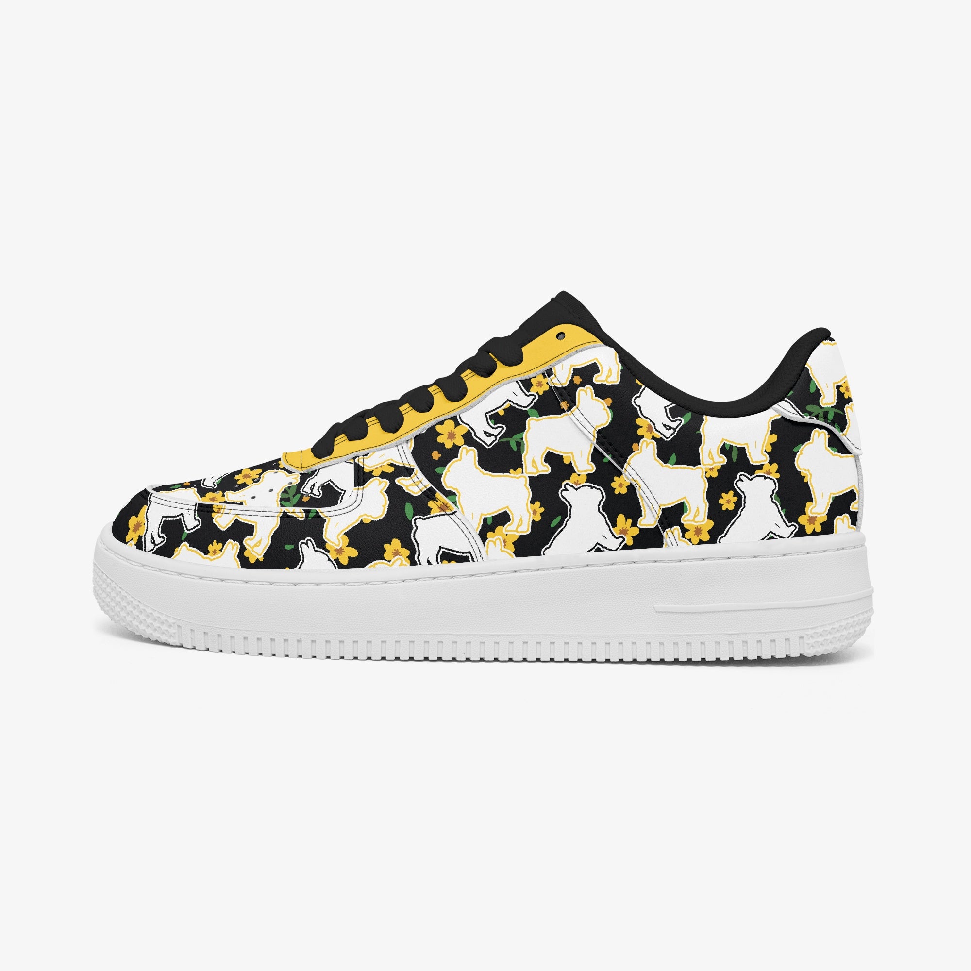 French Bulldog Leather Classic Sneakers for Everyday Wear-fadou