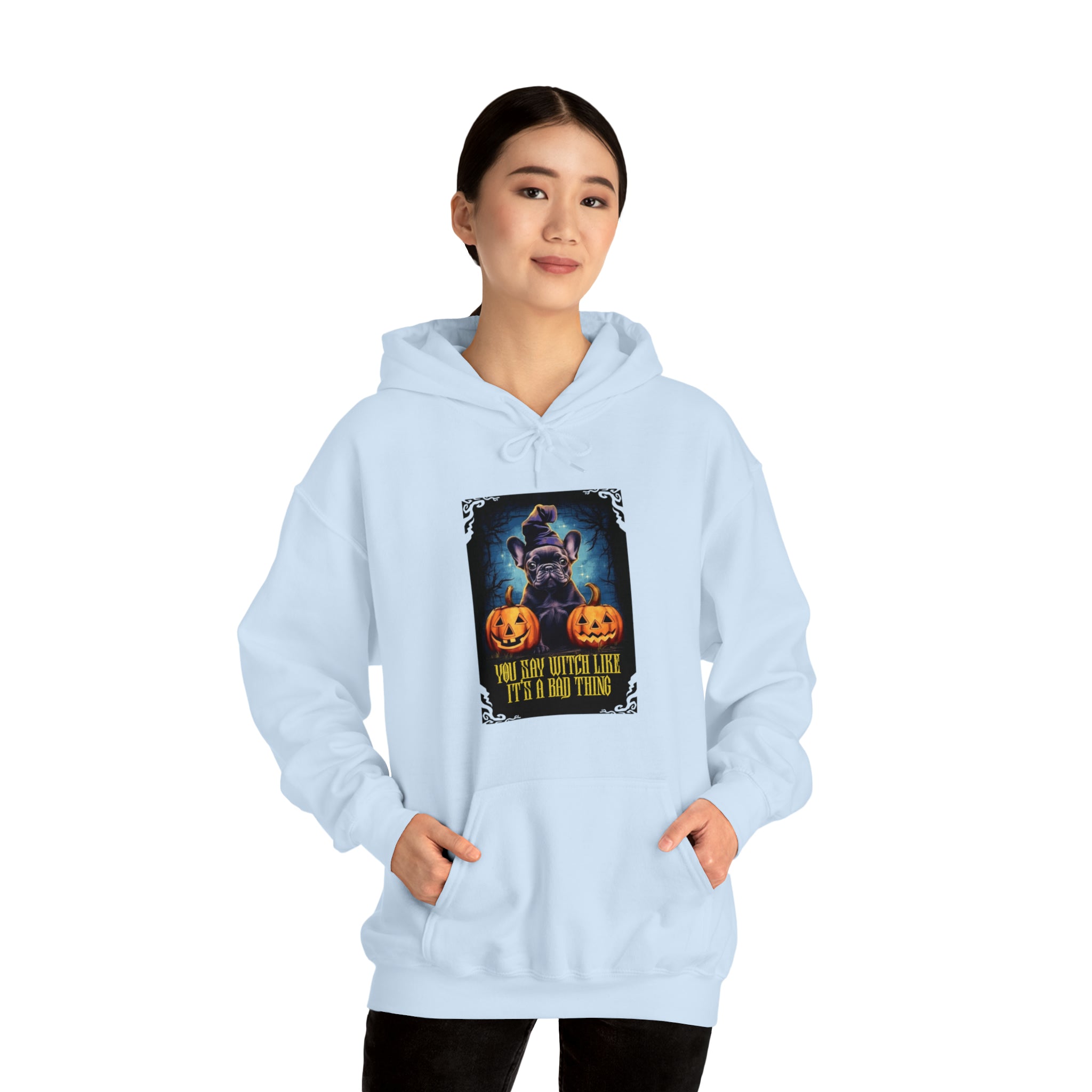 Witch Halloween Cotton Sweatshirt for Frenchie Enthusiasts-fadou