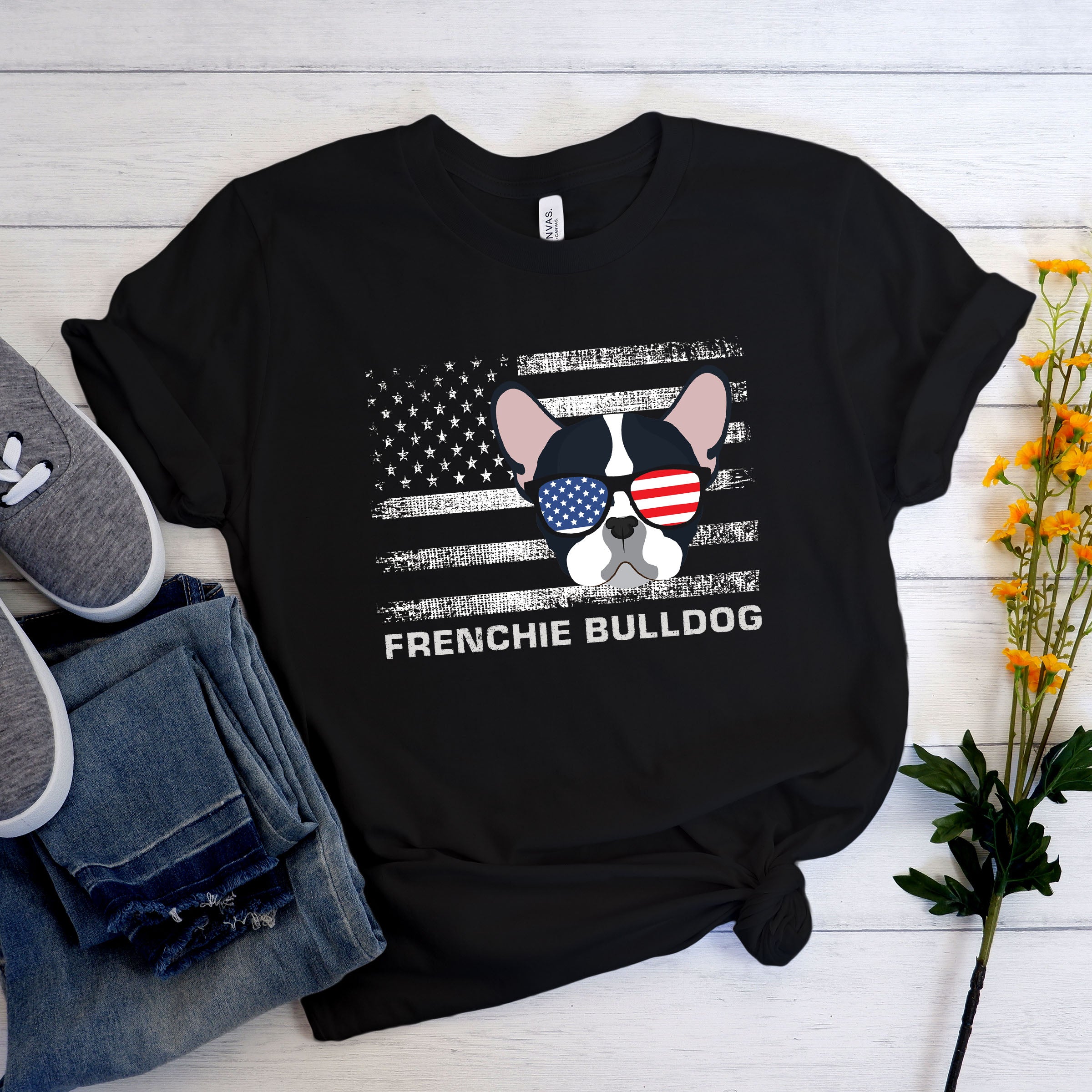 Flag Frenchie - Unisex T-Shirt for Dog Lovers and Owners-fadou