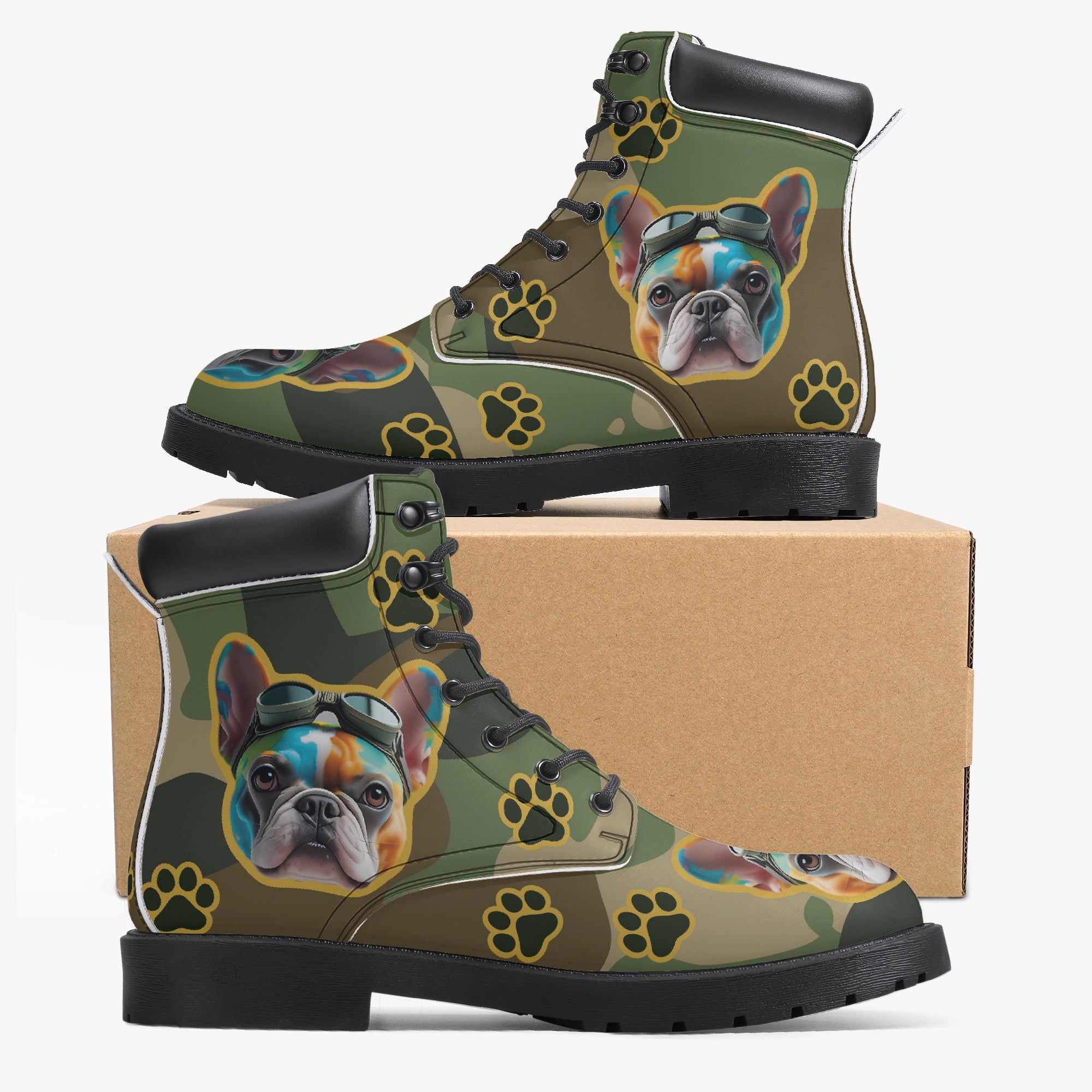 French Bulldog Leather Fashion Boots for Frenchie Enthusiasts-fadou
