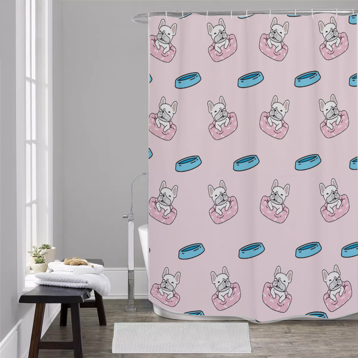 KOBE French Bulldog Shower Curtain for Frenchie Enthusiasts-fadou