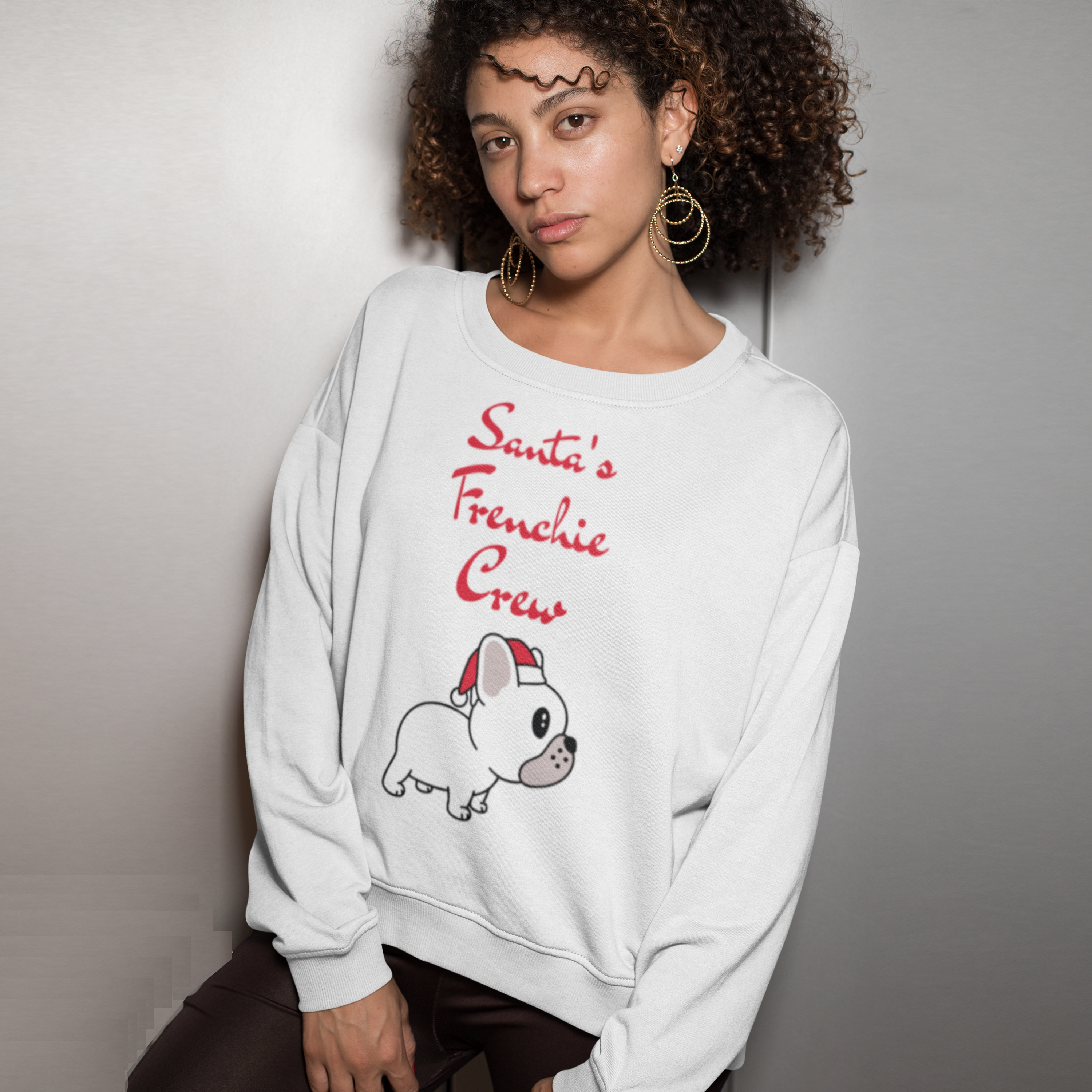 Santa's Frenchie Crew Sweater - Unisex Sweatshirt for Cozy Nights-fadou