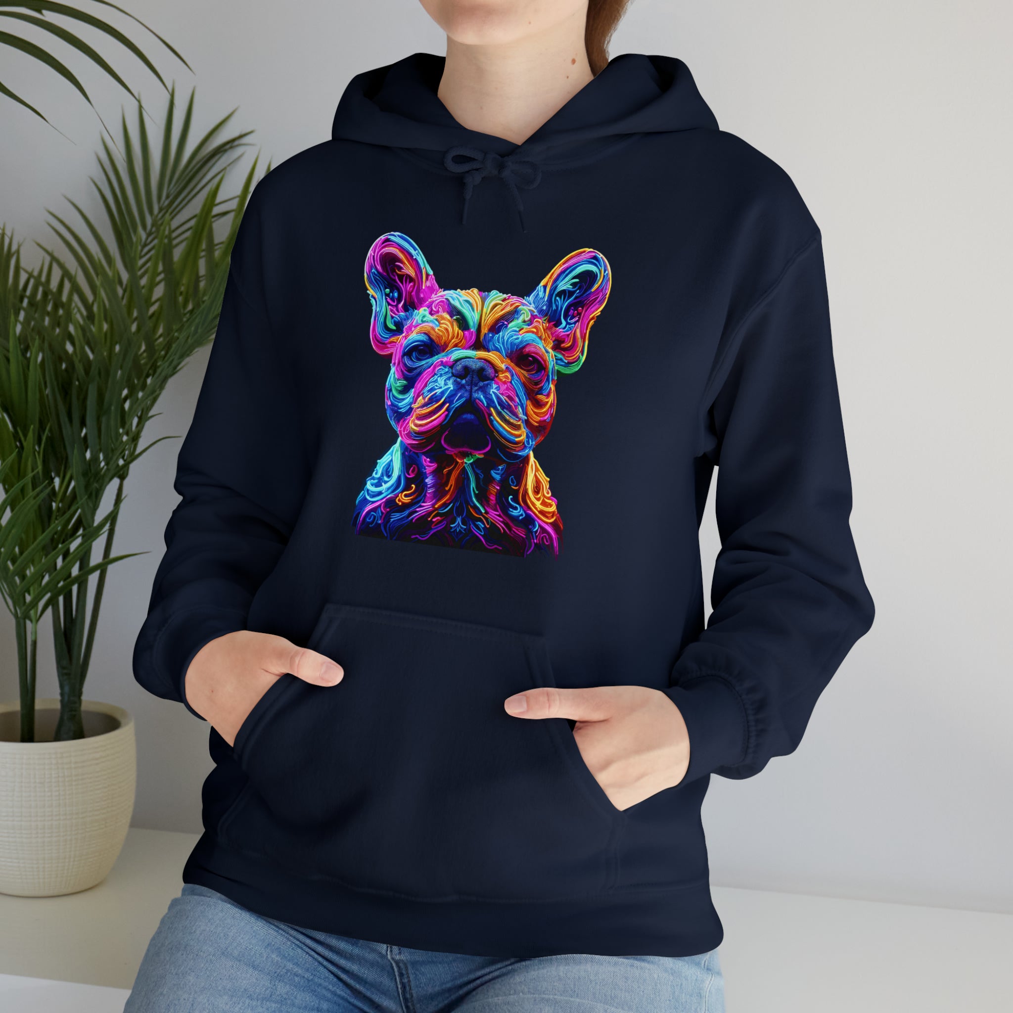 Neon French Bulldog Dog Mom Hoodie for Frenchie Enthusiasts-fadou